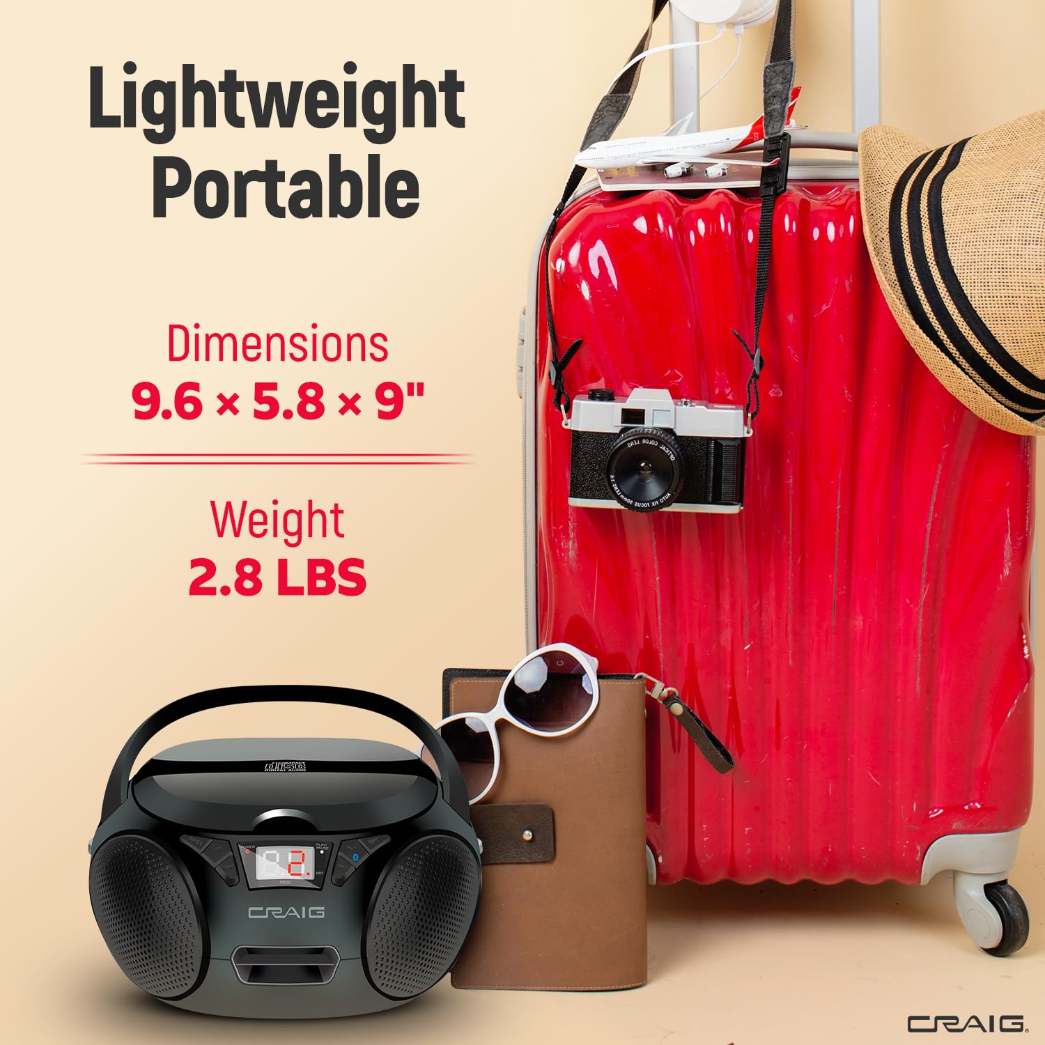 |Craig Cd6925 Portable Top Loading Stereo Cd Boombox With Am/Fm Stereo Radio | Bluetooth Wireless (Black, Bluetooth) | No Headph