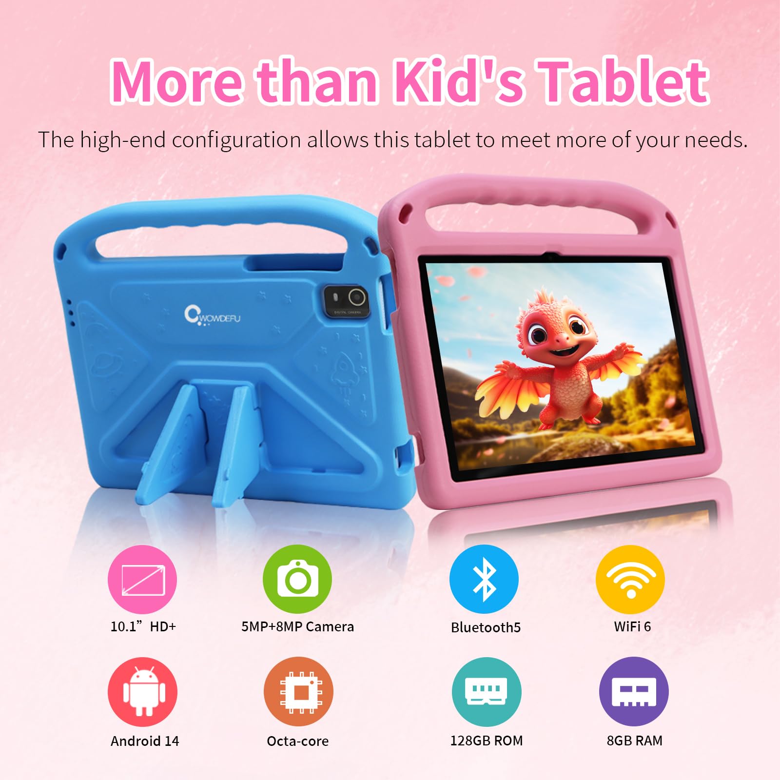 Cwowdefu Kids Tablet, 10 Inch Android 14 Tablet For Kids With Protective Case, Kids Pad Has 8 Gb Ram, 128 Gb Rom (Up To 1 Tb Usa