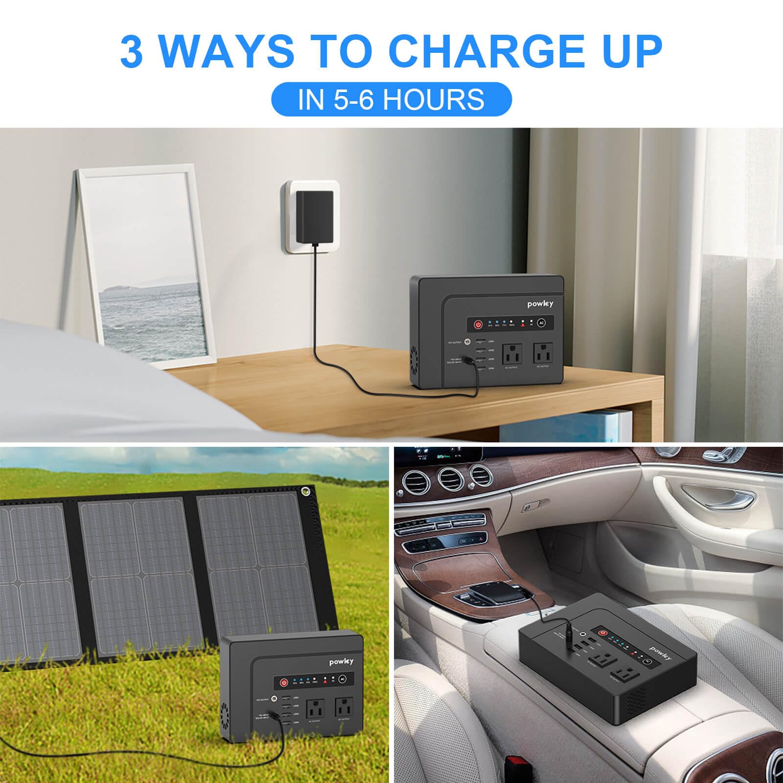 Powkey Portable Power Station 200W, 146Wh Portable Solar Generator Battery Pack With 2 Pure Sine Wave Ac Outlets/4 Usb A/1 Dc Po