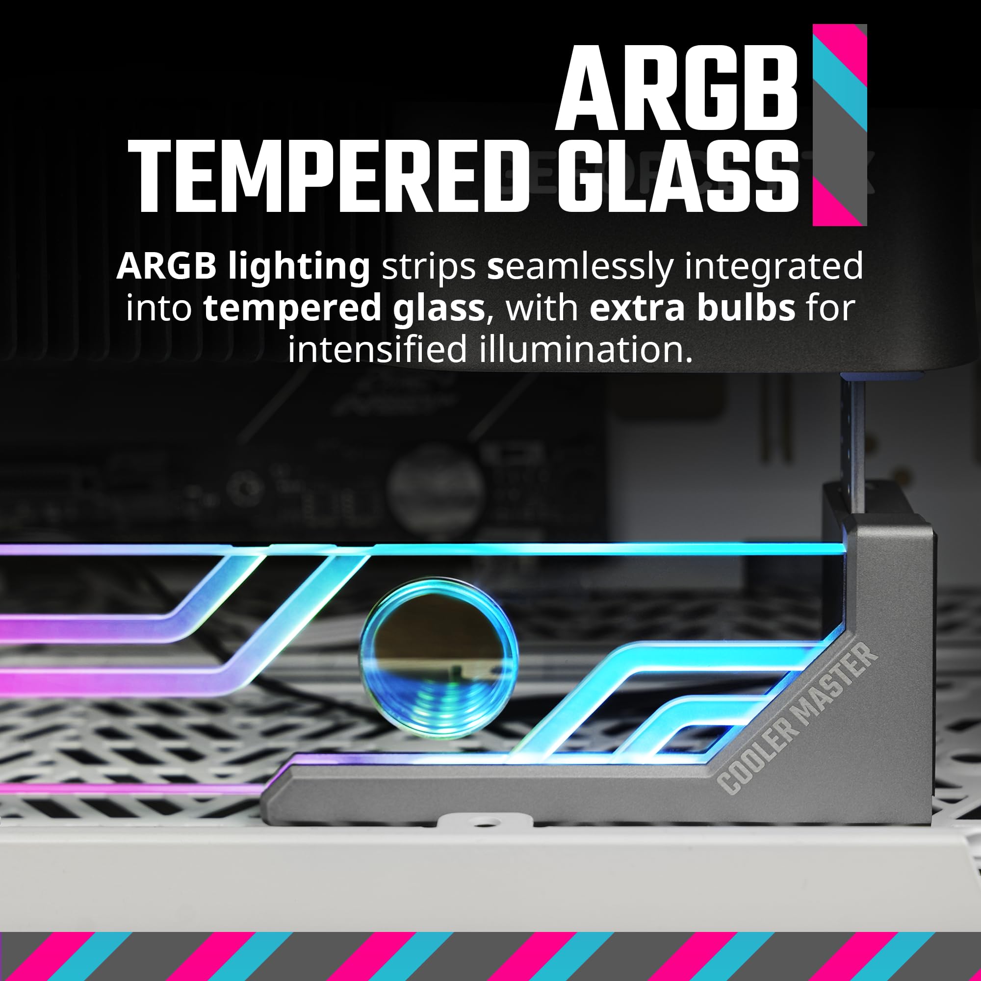 Cooler Master Atlas Argb Gpu Support Bracket, Aluminum Magnets Stand, Infinity Mirror Design, Argb Tempered Glass, Dual Axis Mod