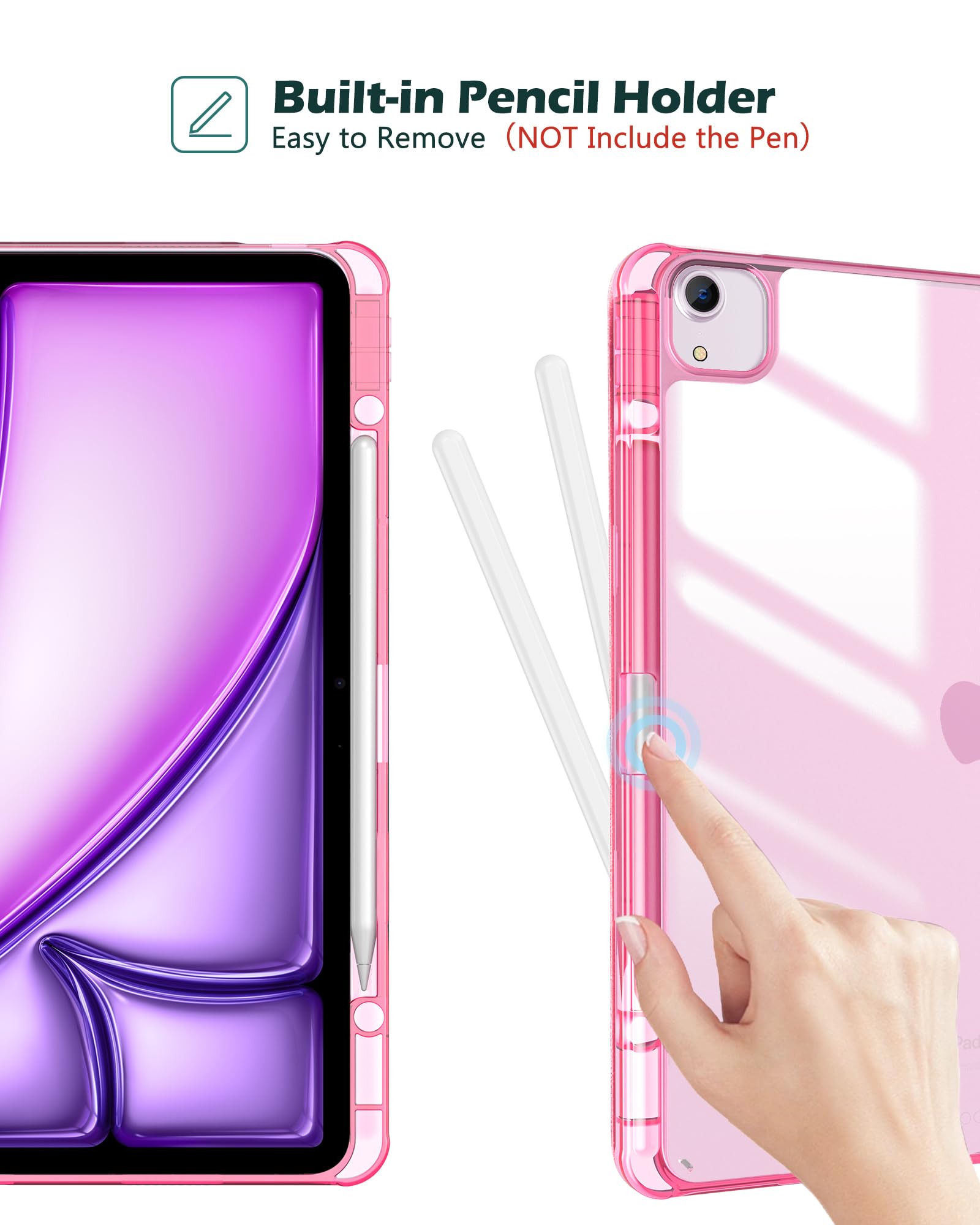 Procase For Ipad Air 13 Inch Case 2024 M2 With Pencil Holder, Ipad Air 2024 13 Inch Case Clear Transparent Back, Ipad Air M2 13