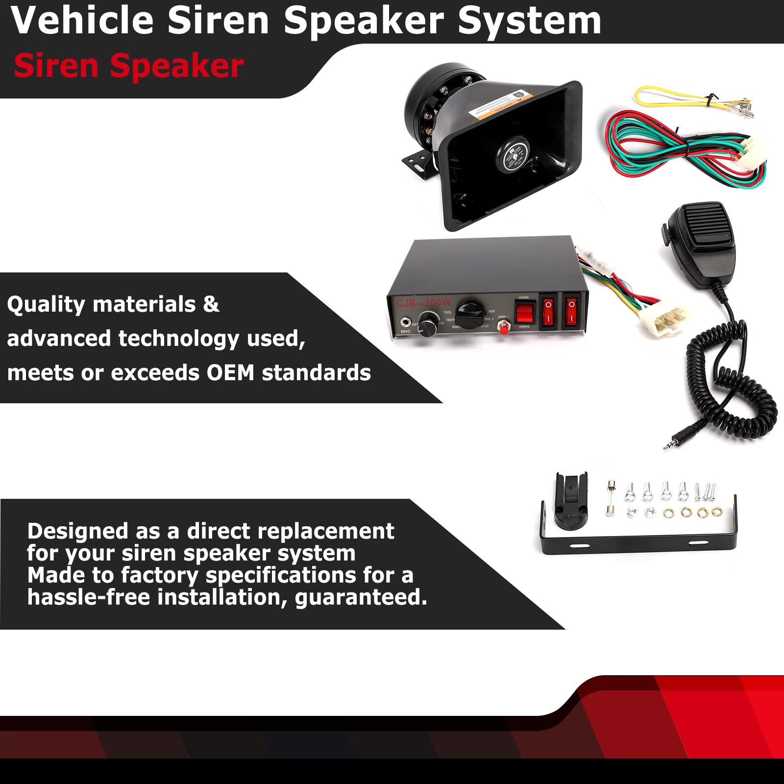 9 Tones Police Siren 200W Wired Handheld Microphone Loudspeaker Emergency Siren Electronic Pa System Amplifier Black Plastic Squ