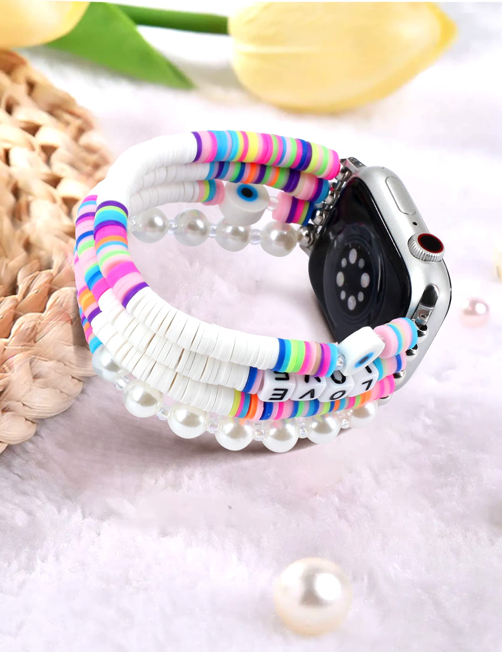 Jr.Dm Beaded Bracelet Compatible With Apple Watch 42Mm 44Mm 45Mm 46Mm For Women, Cute Fancy Boho Stack Handmade Elastic Watch St