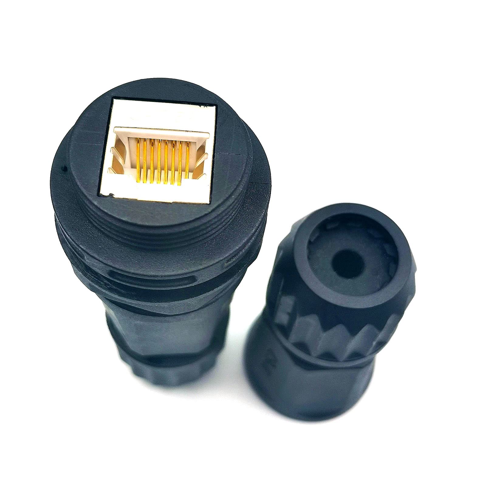 Devmo 2Pcs Ip68 Waterproof Rj45 Couplers, Cat 5E/6A Ethernet, Black, Male To Male, Compact, Waterproof, Outdoor, Harsh Environme