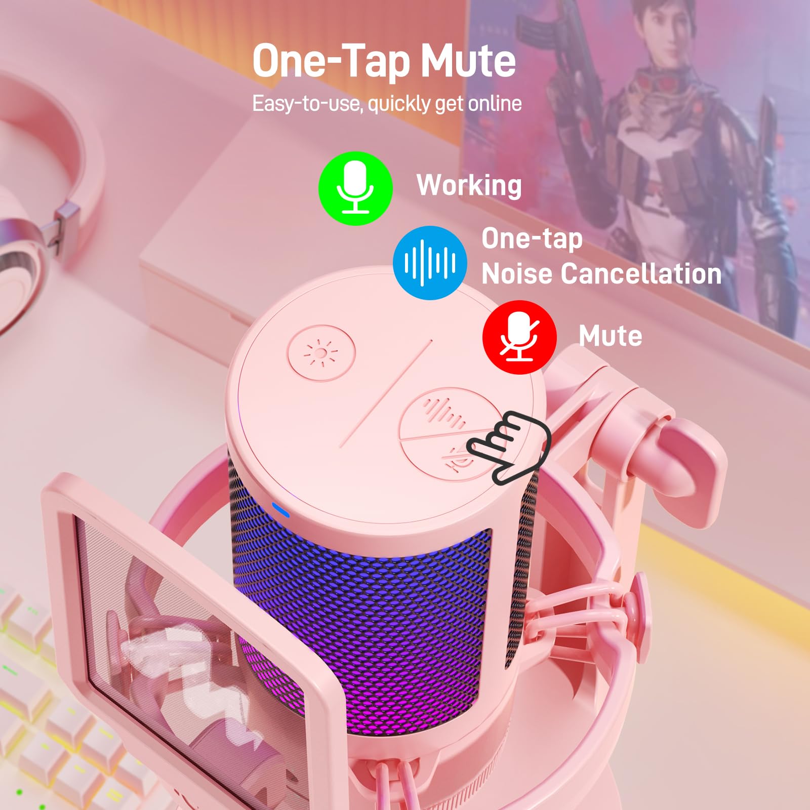 Maono Gaming Microphone With Noise Cancellation, Usb Condenser Mic For Streaming, Podcast, Twitch, Youtube, Discord, Pc Desktop