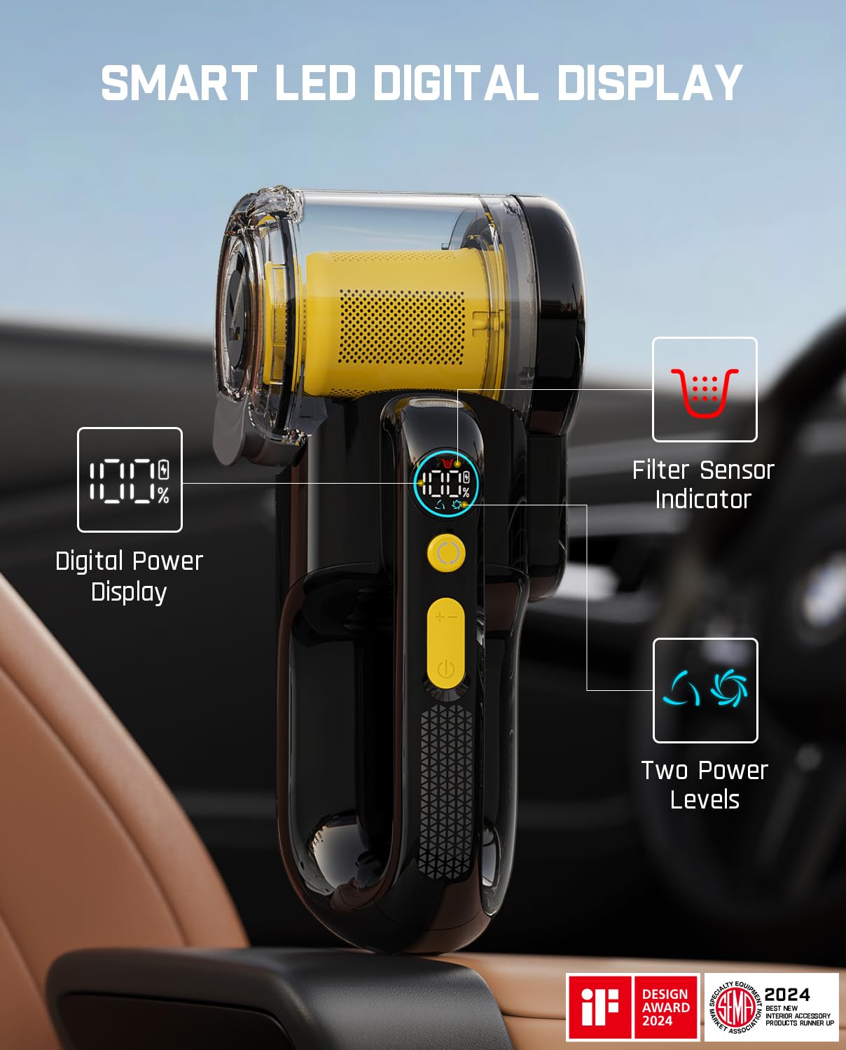 Fanttik Fold V10 Apex Pivot Car Vacuum, 17000Pa Handheld Vacuum Cordless High Power, Portable Vacuum, Smart Led Display, Dynamic