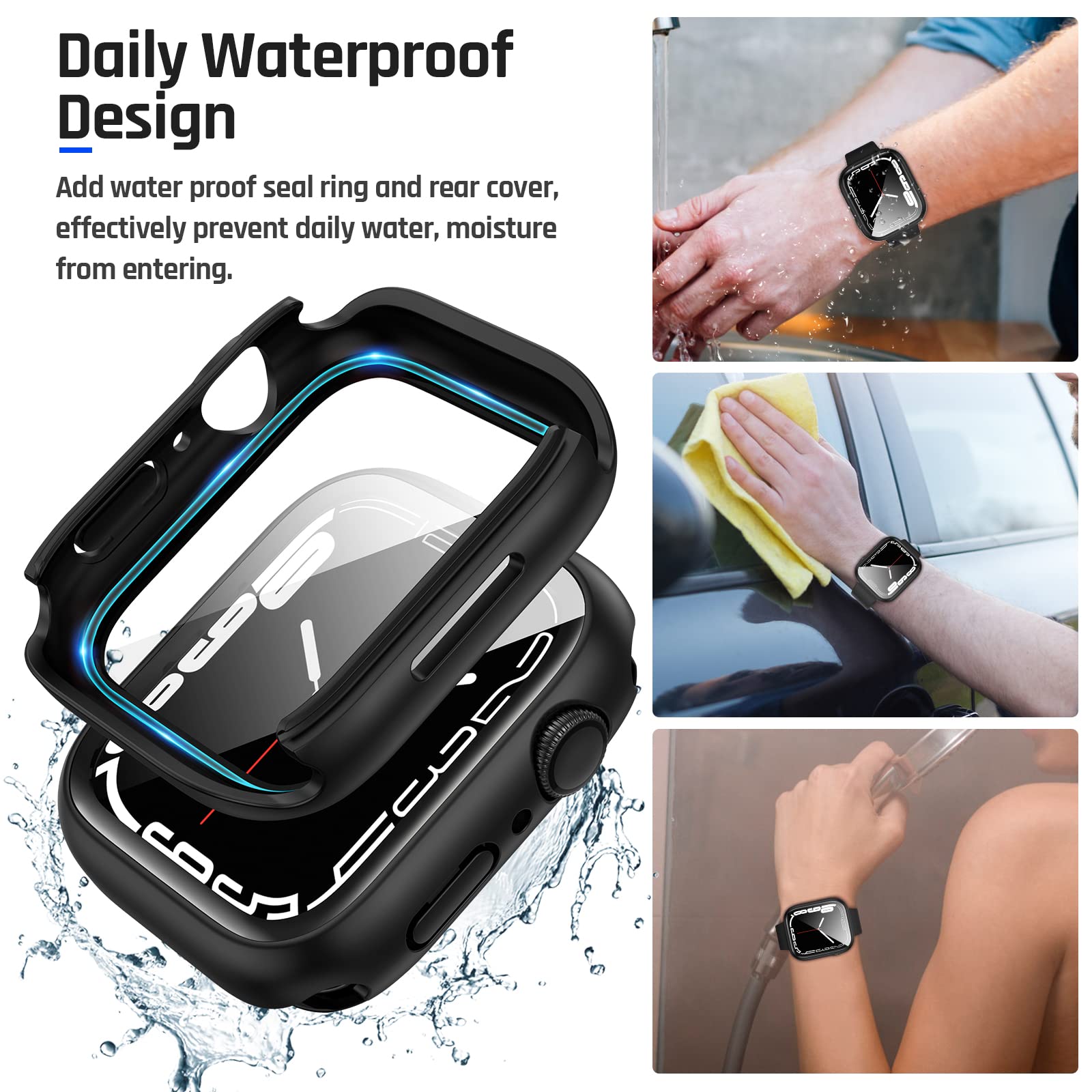 Goton 2 In 1 Waterproof Case For Apple Watch Series 9 8 7 Screen Protector 45Mm, 360 Protective Glass Face Cover Hard Pc Bumper