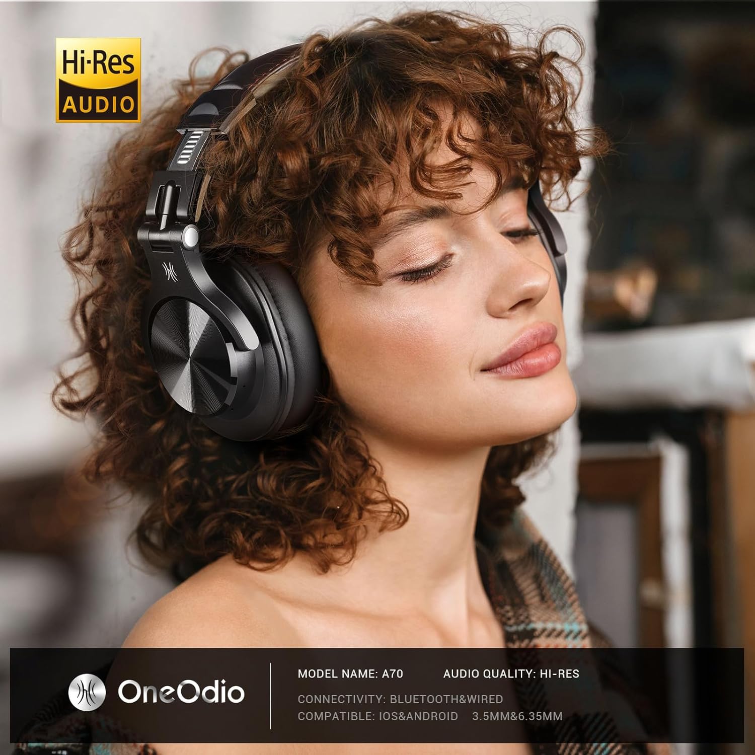 Oneodio A70 Bluetooth Over Ear Headphones, Wireless Headphones With 72H Playtime, Hi-Res, Built-In Mic, 3.5Mm/6.35Mm Wired Audio