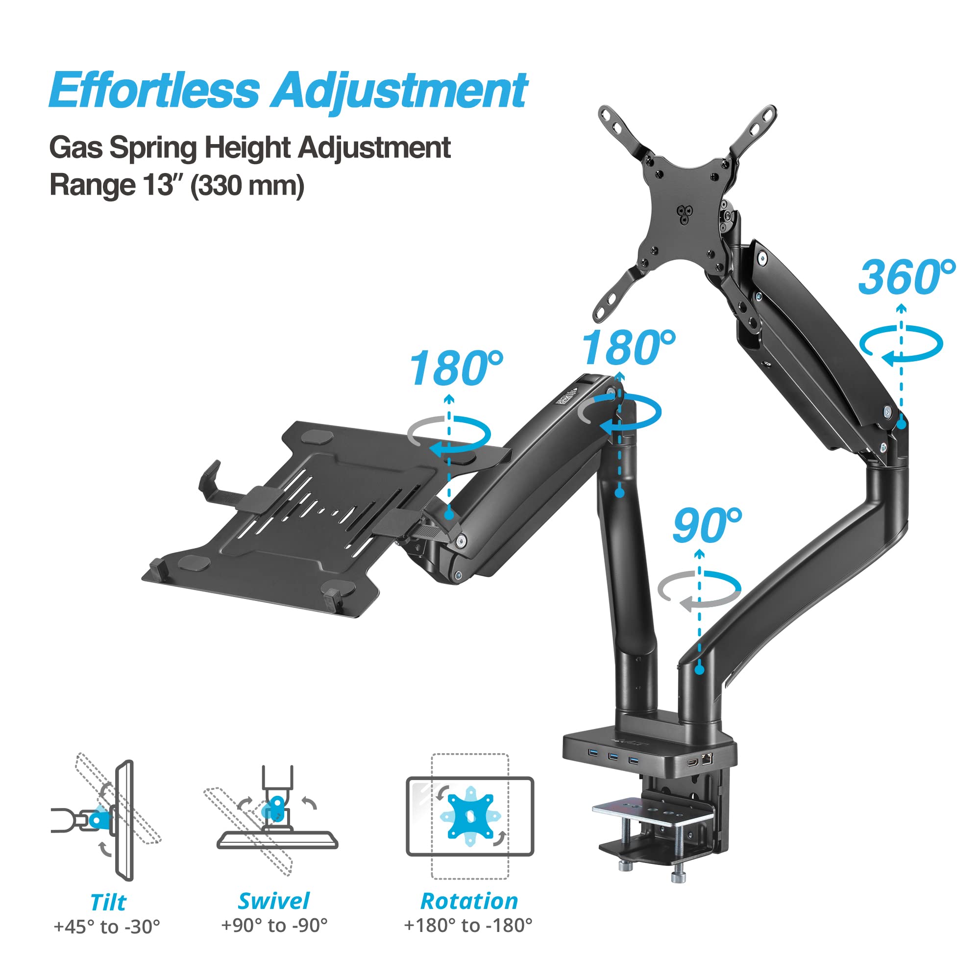 Avlt Dual 17    43'' Monitor Arm Desk Mount With 15'' Laptop Tray And Usb C Docking Station, Hdmi 4K60Hz, Usb A 5Gbps, Ethernet,