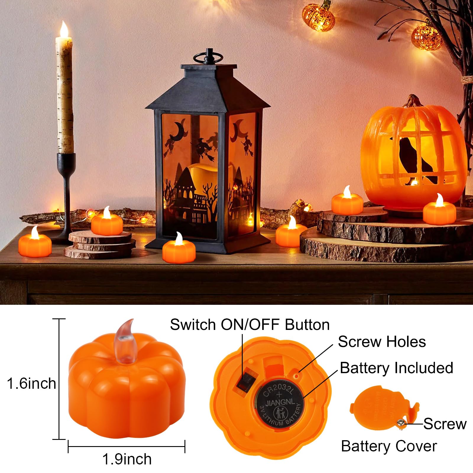 Thanksgiving Decorations Pumpkin Tea Lights Fall Decor, 12 Pack Led Orange Pumpkin Lights Flameless Candles Battery Operated, Ha