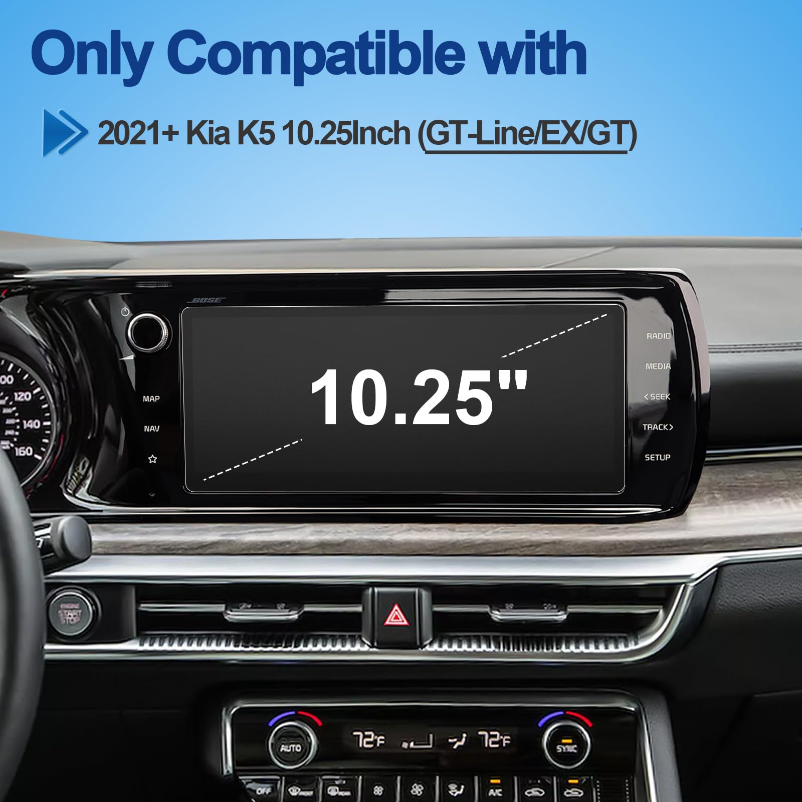 Coleya Anti Glare Matte Screen Protector For 2021 2024 Kia K5 (Gt Line/Ex/Gt) 10.25 Inch Touch Screen, 9H Hardness Tempered Glas