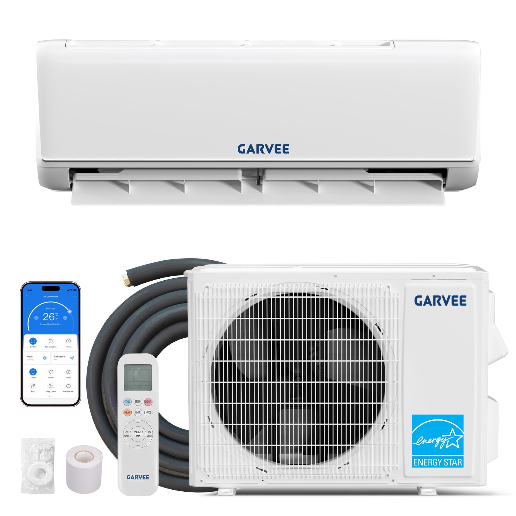 Garvee18000 BTU 21 SEER2 Ductless Mini Split AC & Heat Pump, WiFi Control, Compatible with Alexa, 230V Energy Efficient Inverter