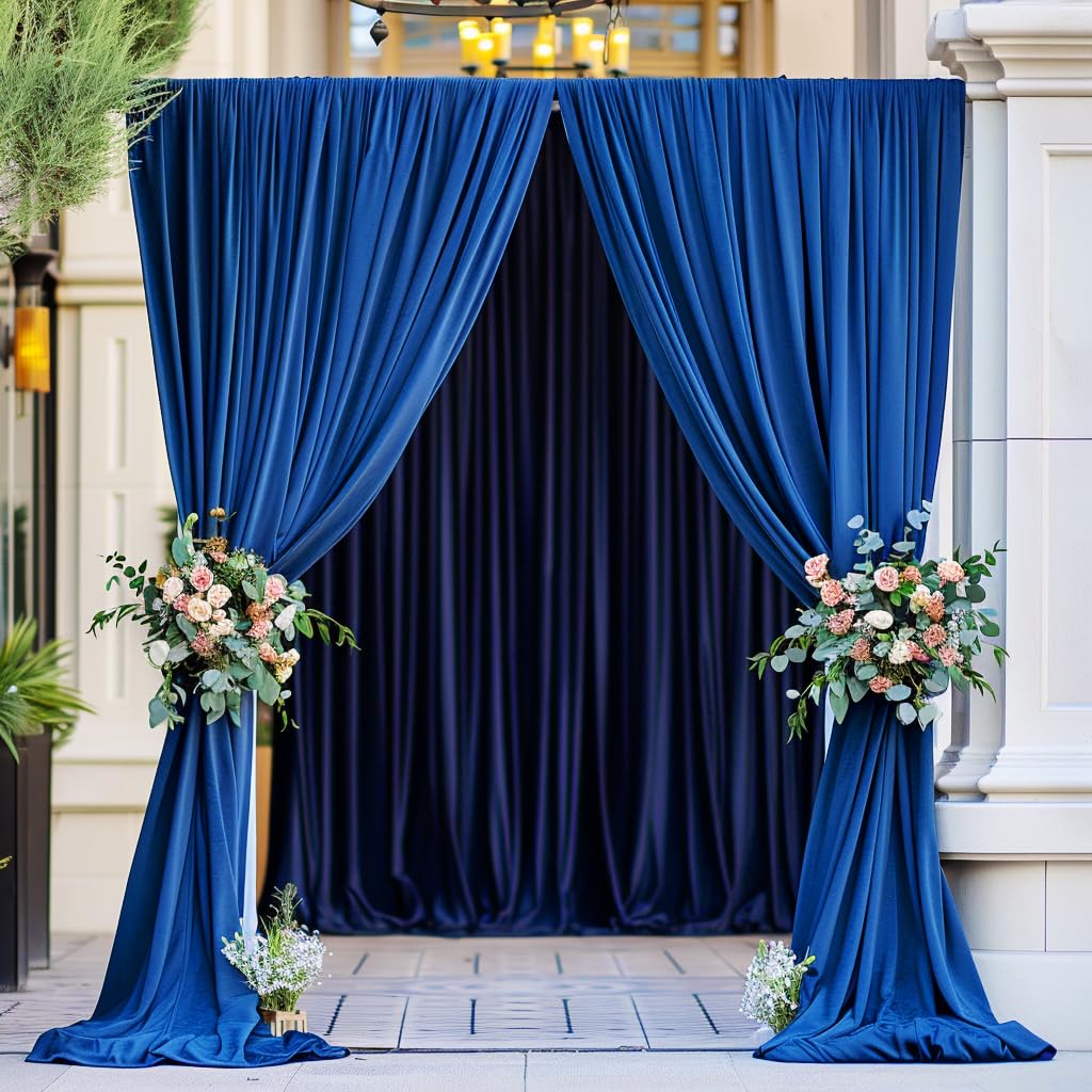 10Ft X 10Ft Wrinkle Free Royal Blue Backdrop Curtain For Parties, 2 Panels 5X10Ft Silky Polyester Blue Photo Backdrop Drapes For