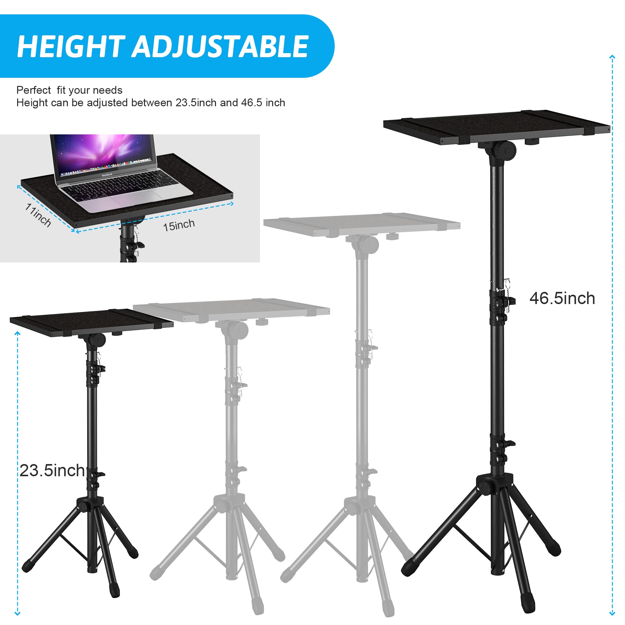 Decosis Projector Stand Tripod From 23.5'' To 46.5'', Laptop Tripod Stand Height Adjustable With Gooseneck Phone Holder, Laptop