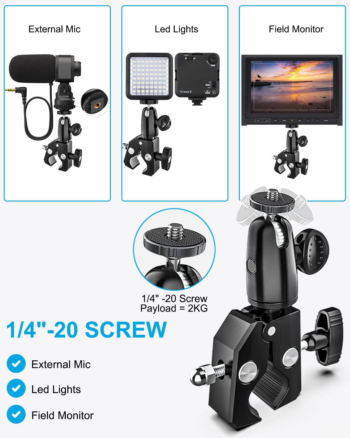Woleyi Large Tablet Mount Holder With 1/4'' Screw Thread For Spin Bike, Treadmill, Microphone Stand, Tripod Adapter, Exercise Bi