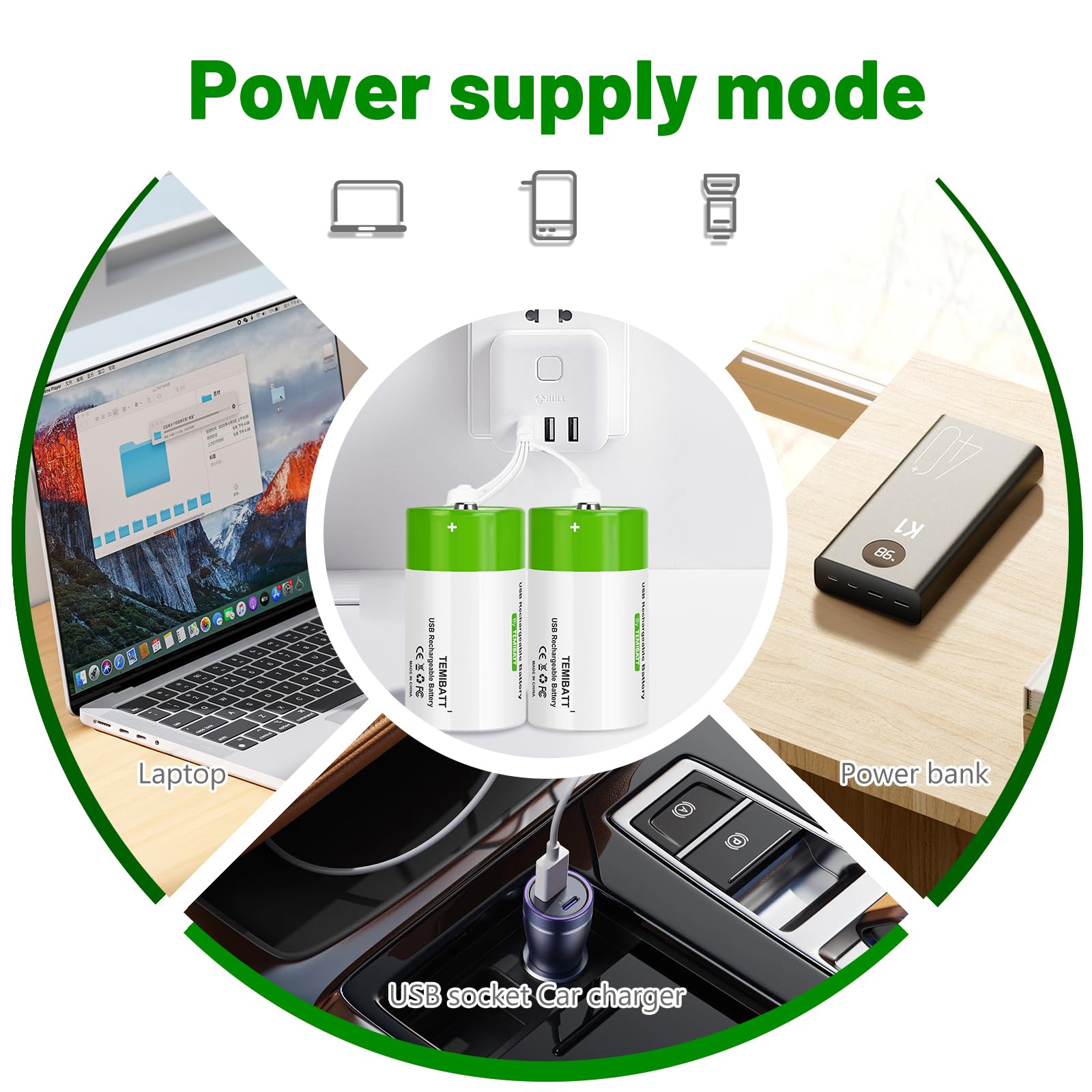 Temibatt Rechargeable D Batteries 8 Pack,1.5V 7500Mwh Lithium D Battery Replacement For Lr20 For Flashlight Toy