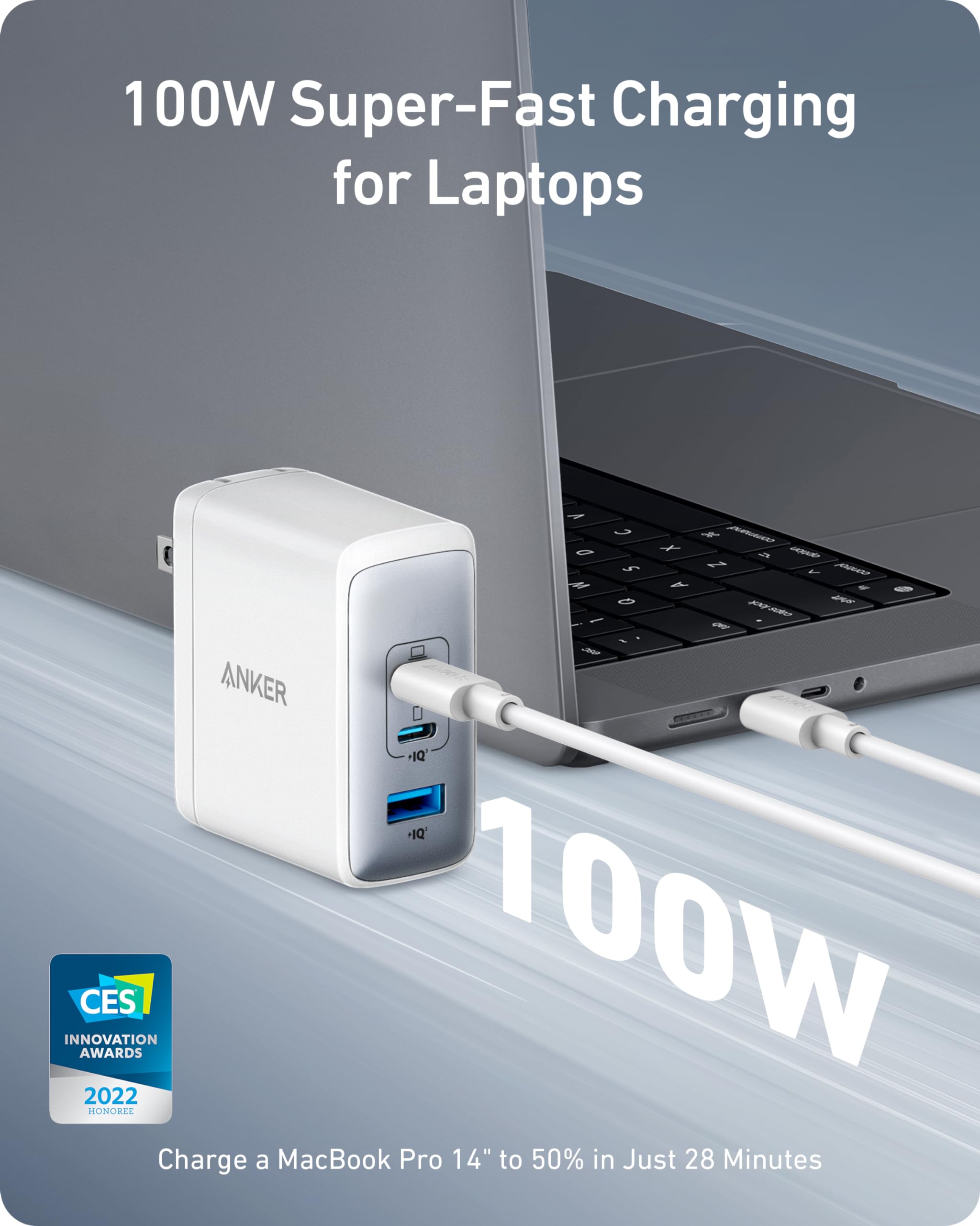 Anker Nano 100W Usb C Charger, 3 Port Fast Compact Gan Charger For Macbook Pro/Air, Pixelbook, Thinkpad, Dell Xps, Ipad Pro, Iph