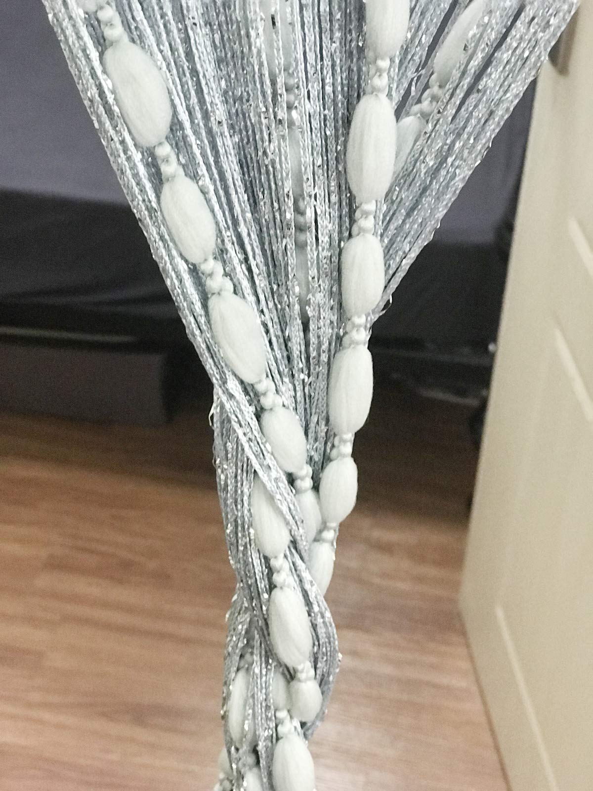 Eyotool Door String Curtain Flat Silver Ribbon Thread With Shaggy Tassel Room Divider, 39X79 (Grey-Style2)