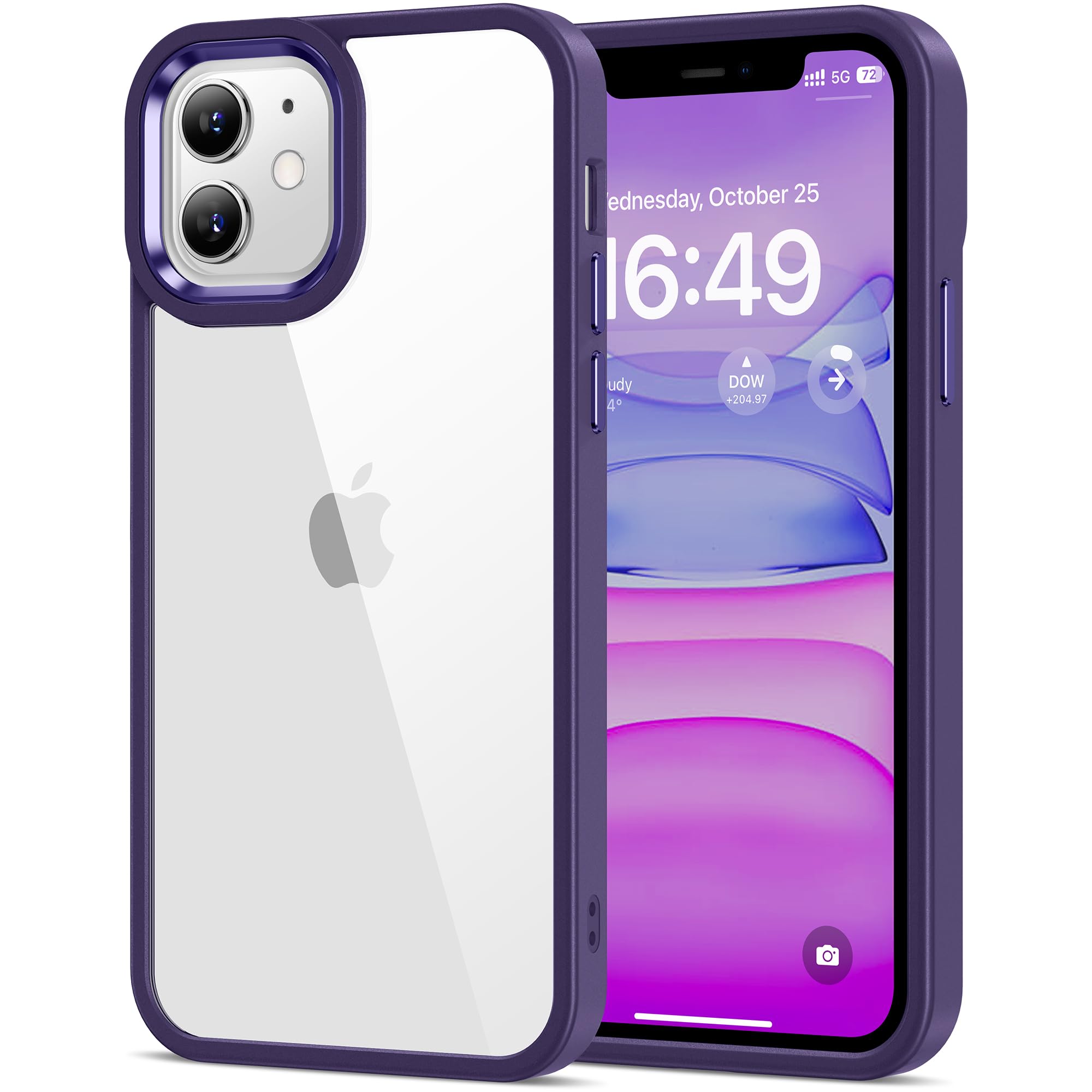 HOOMIL Case for iPhone 11 6.1-Inch, Non-Yellowing, Drop Protection, Anti-Scratch Transparent Hard Back Phone Cover - Purple