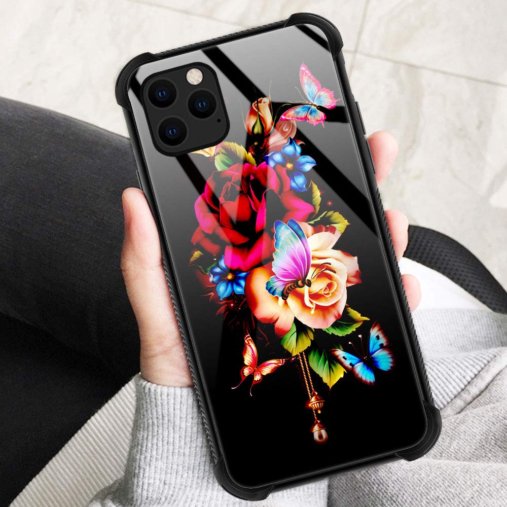 ZHEGAILIAN iPhone 12 Pro Max Phone Case Butterfly Rose Pattern Anti-Scratch Organic Glass TPU 6.7 inch