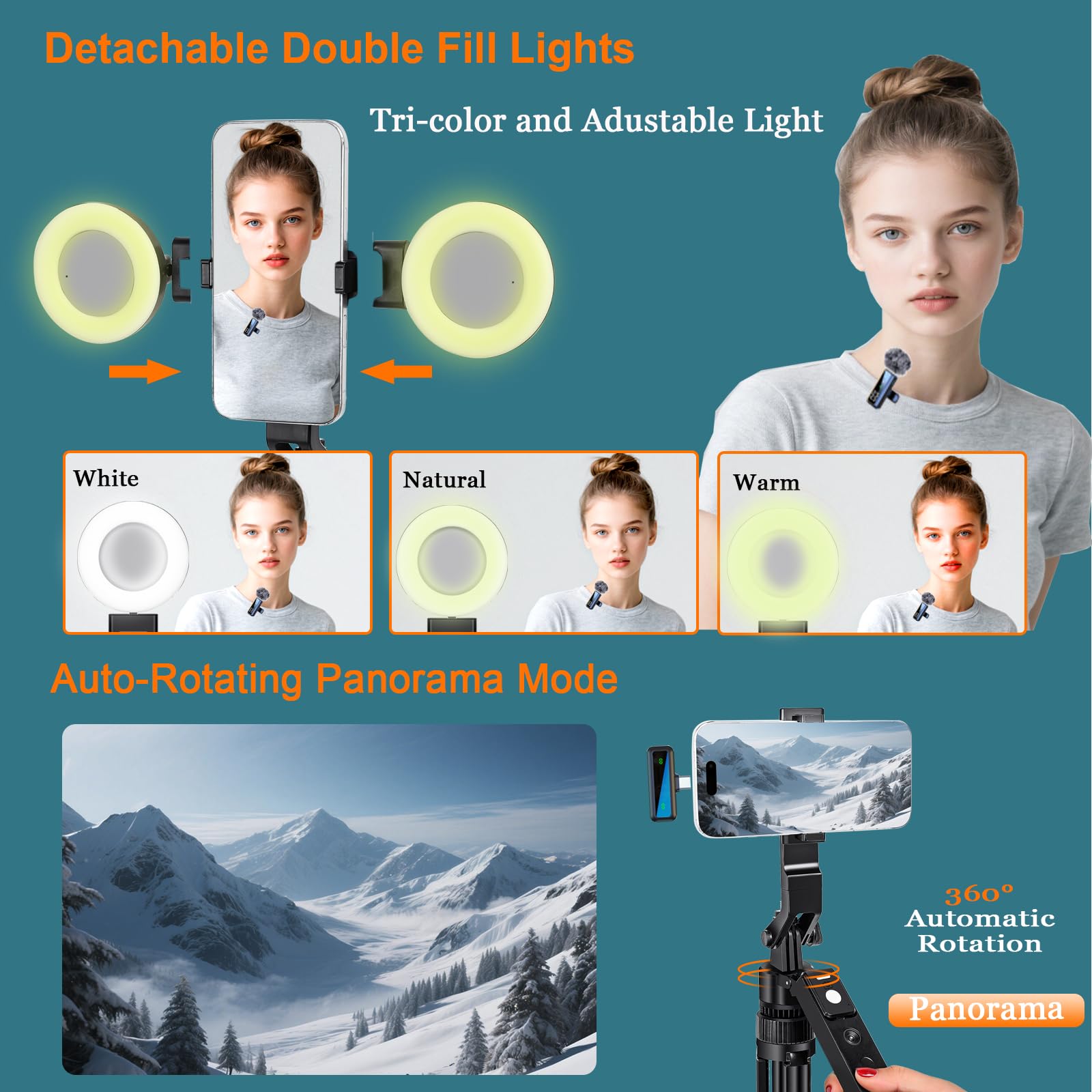 Litchitech 70.9    Auto Face Tracking Tripod For Iphone Anriod Phone,Vlogging Kit For Iphone,Content Creator Essentials,With Lig