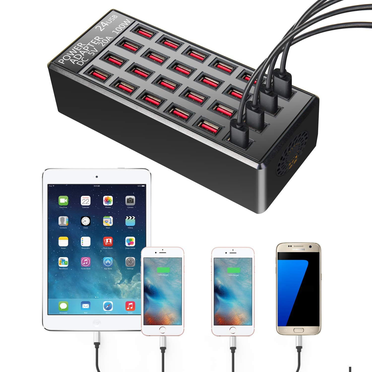 100W 24(20A) Port, Usb Fast Charging Station,Travel Desktop Usb Rapid Charger,Multi Ports Charging Station Organizer Compatible
