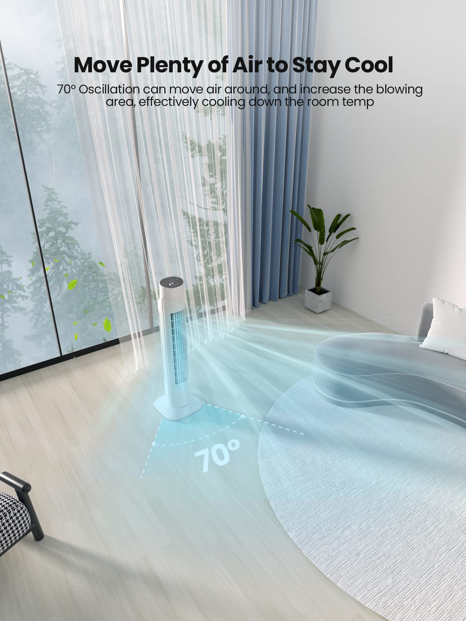 Uthfy 31'' Electric Tower Fan That Blow Cold Air, Quiet Cooling Fan With Oscillation 7.5H Timer,Portable Floor Bladeless Standin