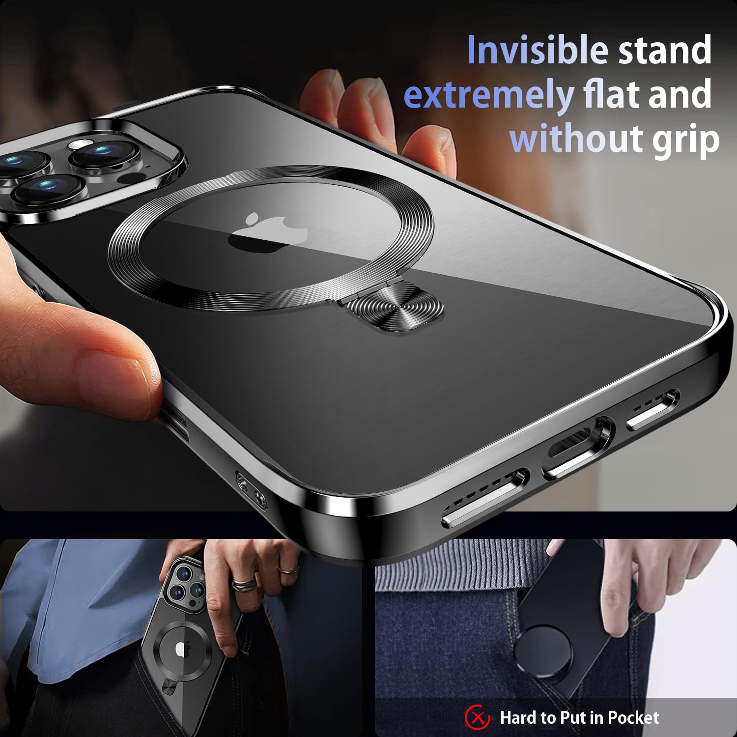 Tlikemiss [Cd Ring Compatible With Magsafe Invisible Stand] Magnetic For Iphone 16 Plus Case, [Clear Bumper Non Yellowing] [Look