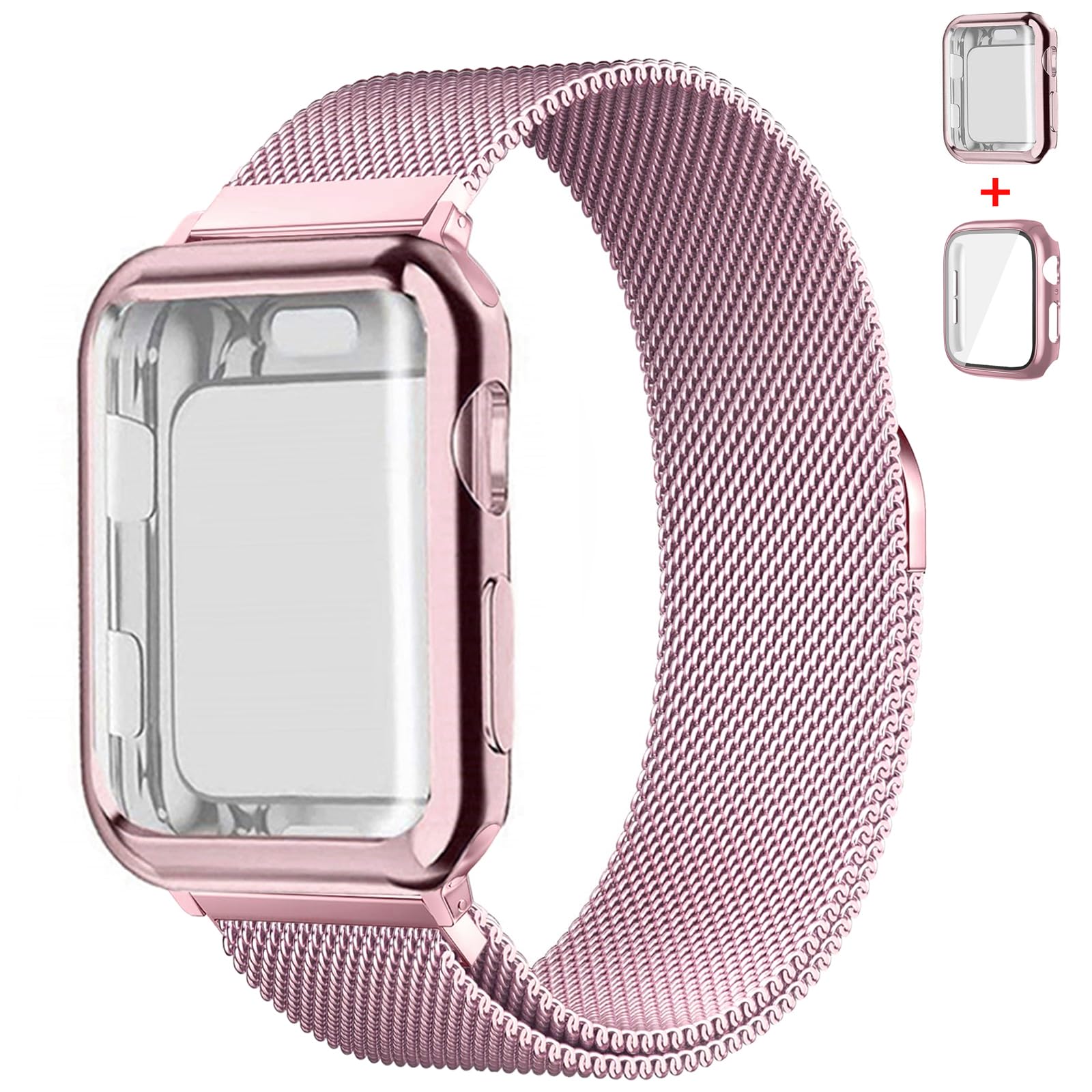 Magnetic Band And Case For Apple Watch Band 46Mm 45Mm 44Mm 42Mm 41Mm 40Mm 38Mm Women/Men,Stainless Steel Milanese Loop Bracelet
