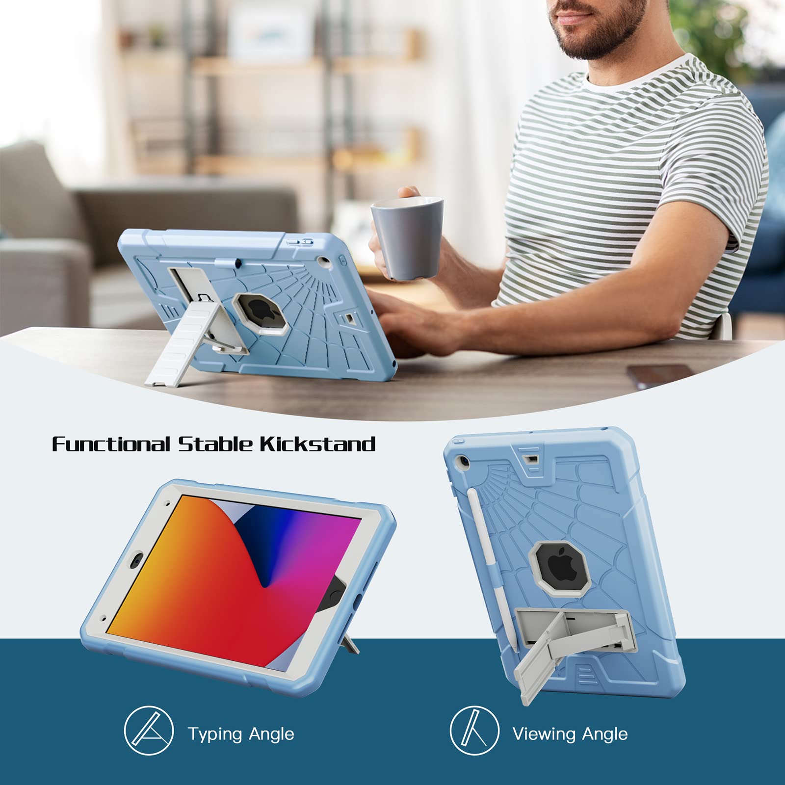 Tsqqst Case For 9Th 8Th 7Th Generation 10.2 Inch 2021 2020 2019 For Kids With Glass Screen Protector | Shockproof Stand Case Cov