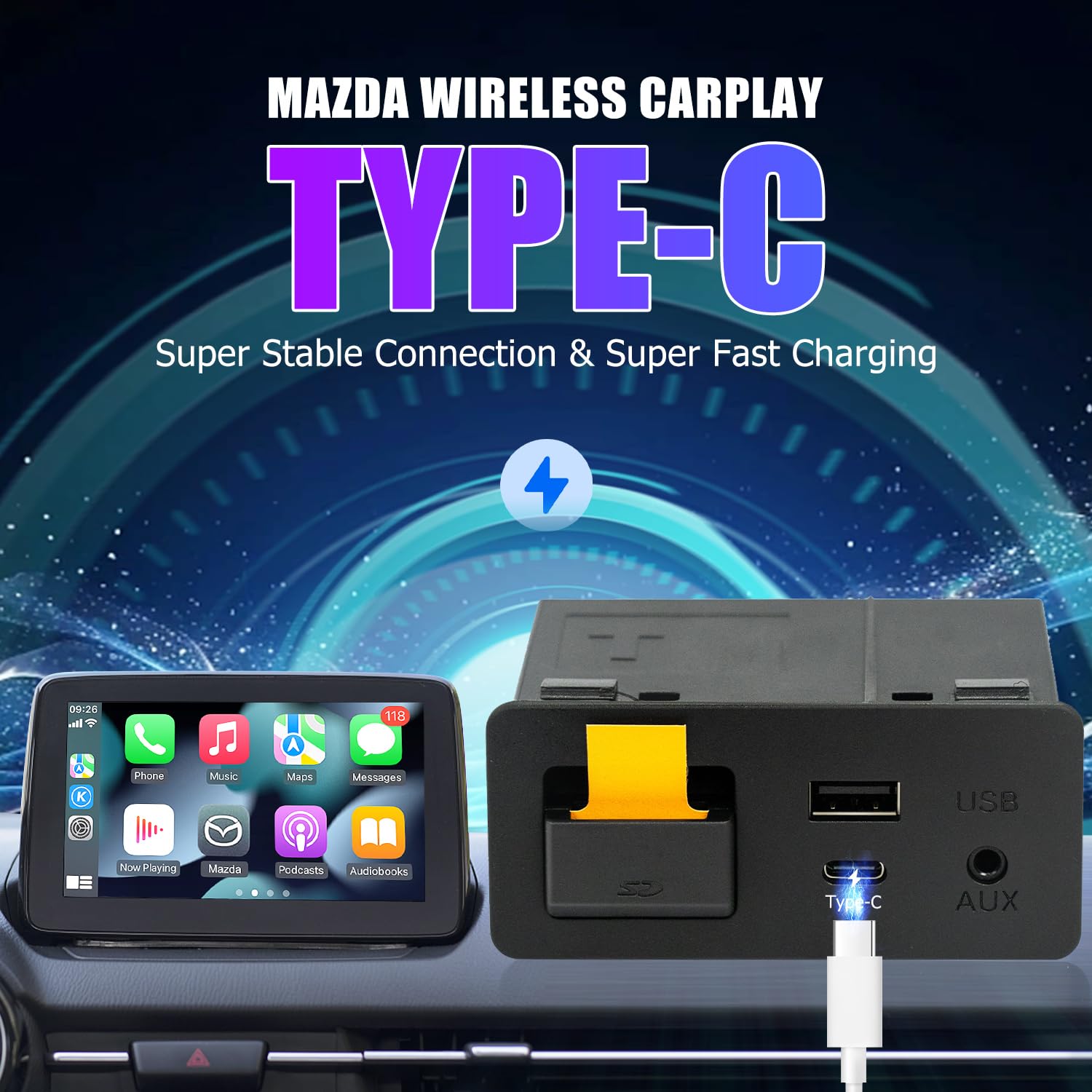 Mazda Type C Wireless Carplay Retrofit Kit, Tk78 66 9U0C Oem Media Hub To Mzd Connect System, Compatible With Mazda 2/3/6/Cx3/Cx