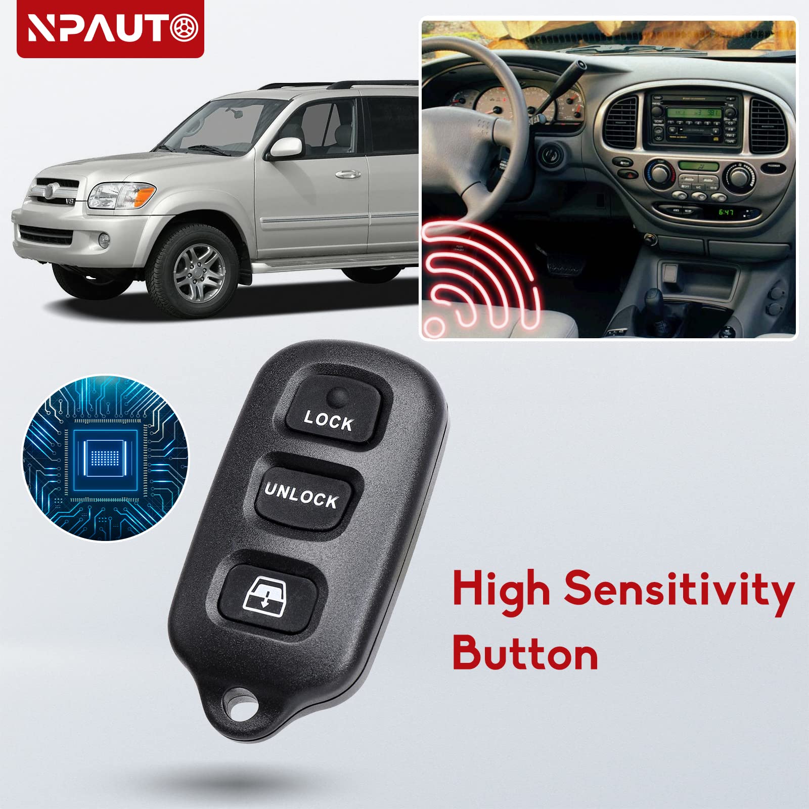 Npauto 2 Pack Key Fob Replacement For Toyota 4Runner 1999 2000 01 02 03 04 05 06 07 2008 2009 | Toyota Sequoia 2001 2008 Keyless