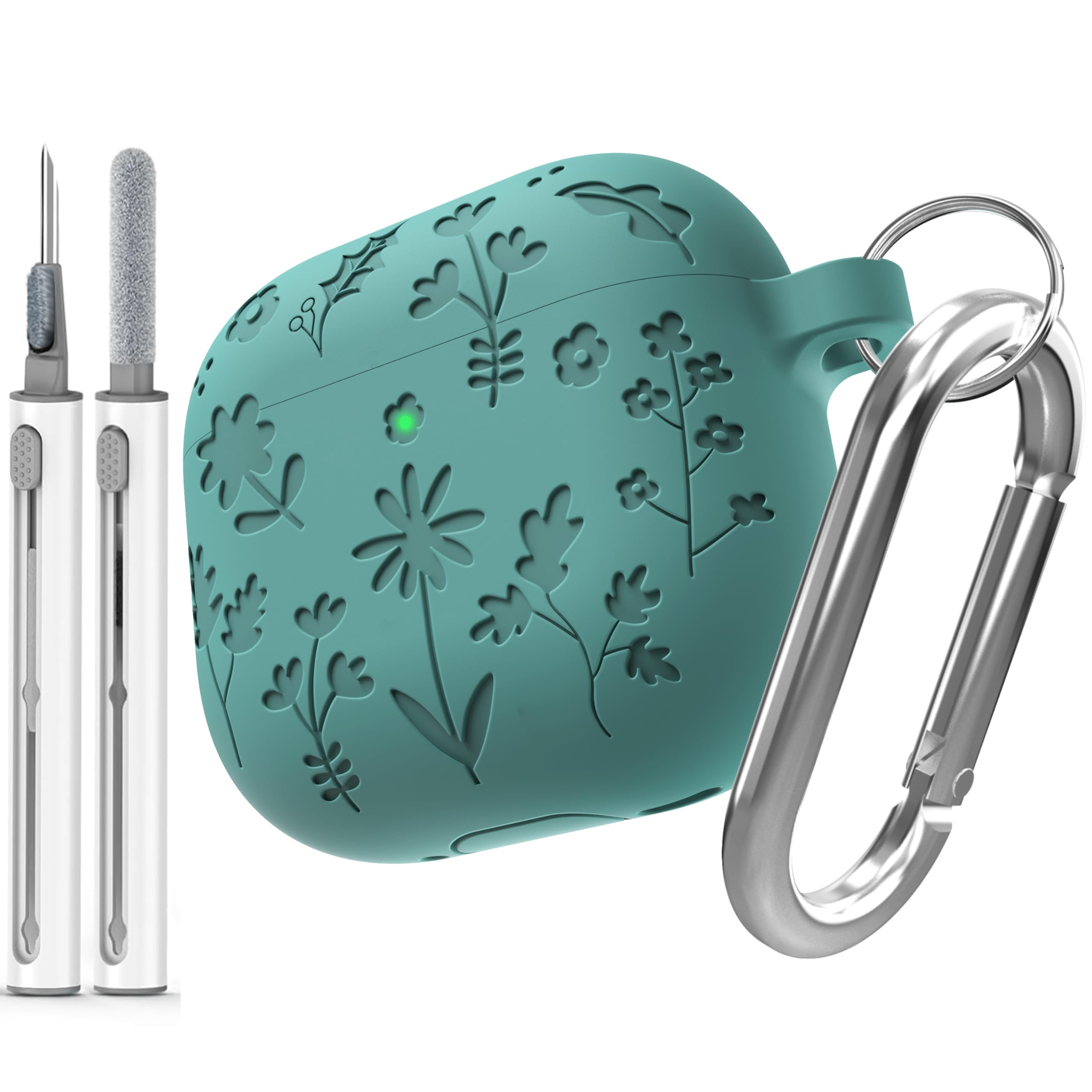 DamonLight Flora Engraved Case for AirPods 4 Cover Shock-Proof Protective Silicone Case with Keychain for Apple Airpods 4th Gene