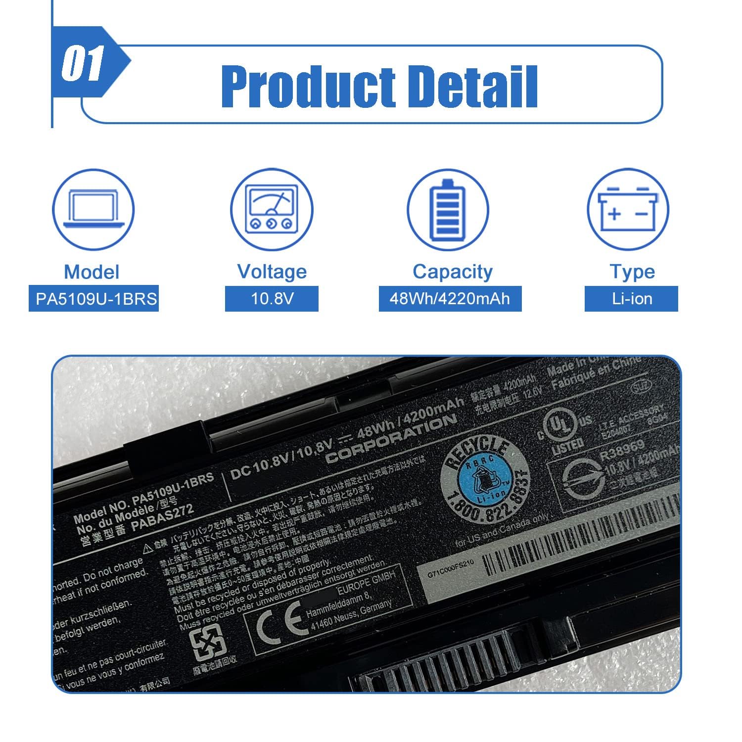 Dentsing Pa5109U 1Brs Laptop Battery Replace For Toshiba Satellite C40 C45 C50 C50T C55 C55D C70 C70 A C75 C75D C75T C840 C840D