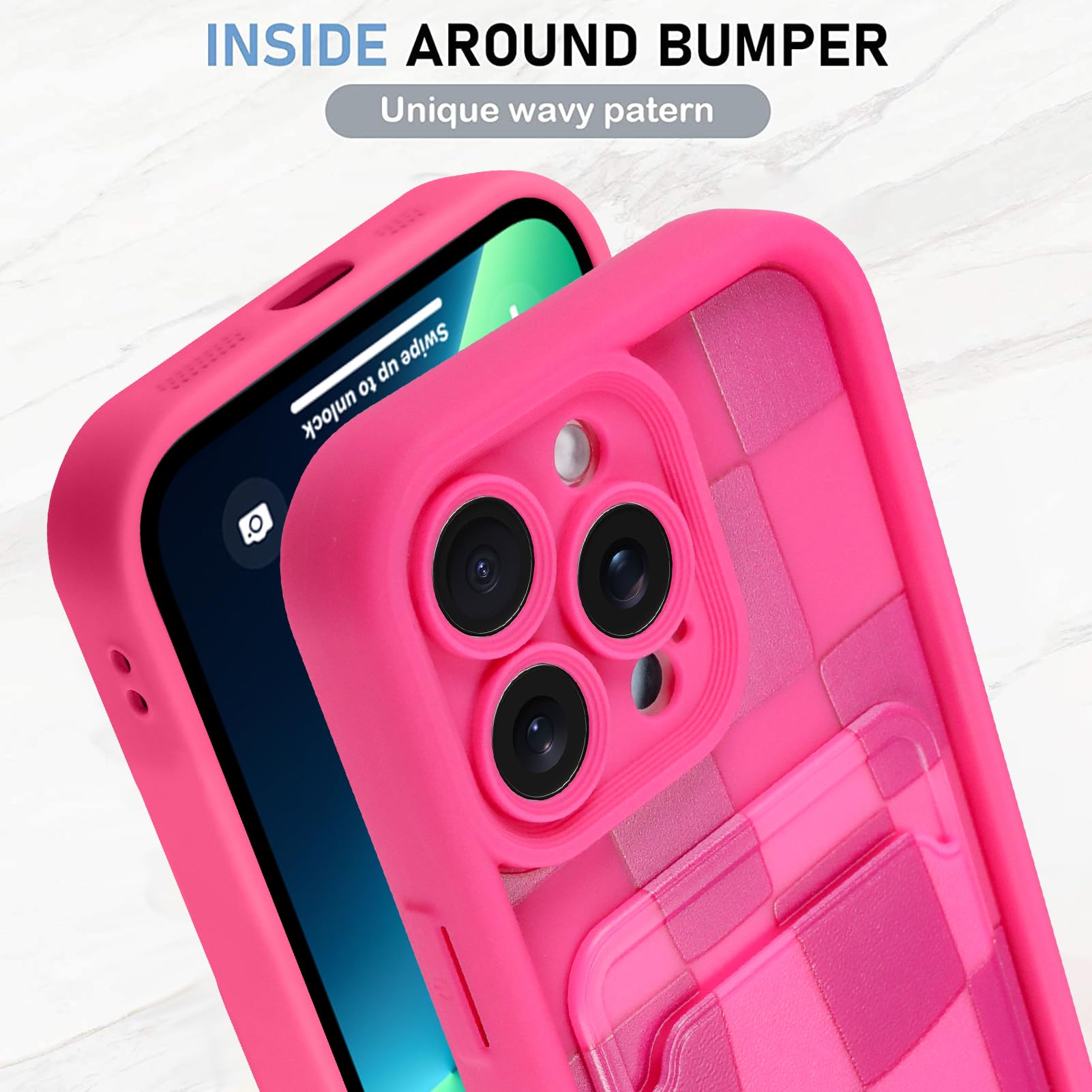 Kanghar Compatible With Iphone 13 Pro Max Case, Wallet Silicone Checkered Cute Pattern, Card Holder Camera Protection Soft Slim