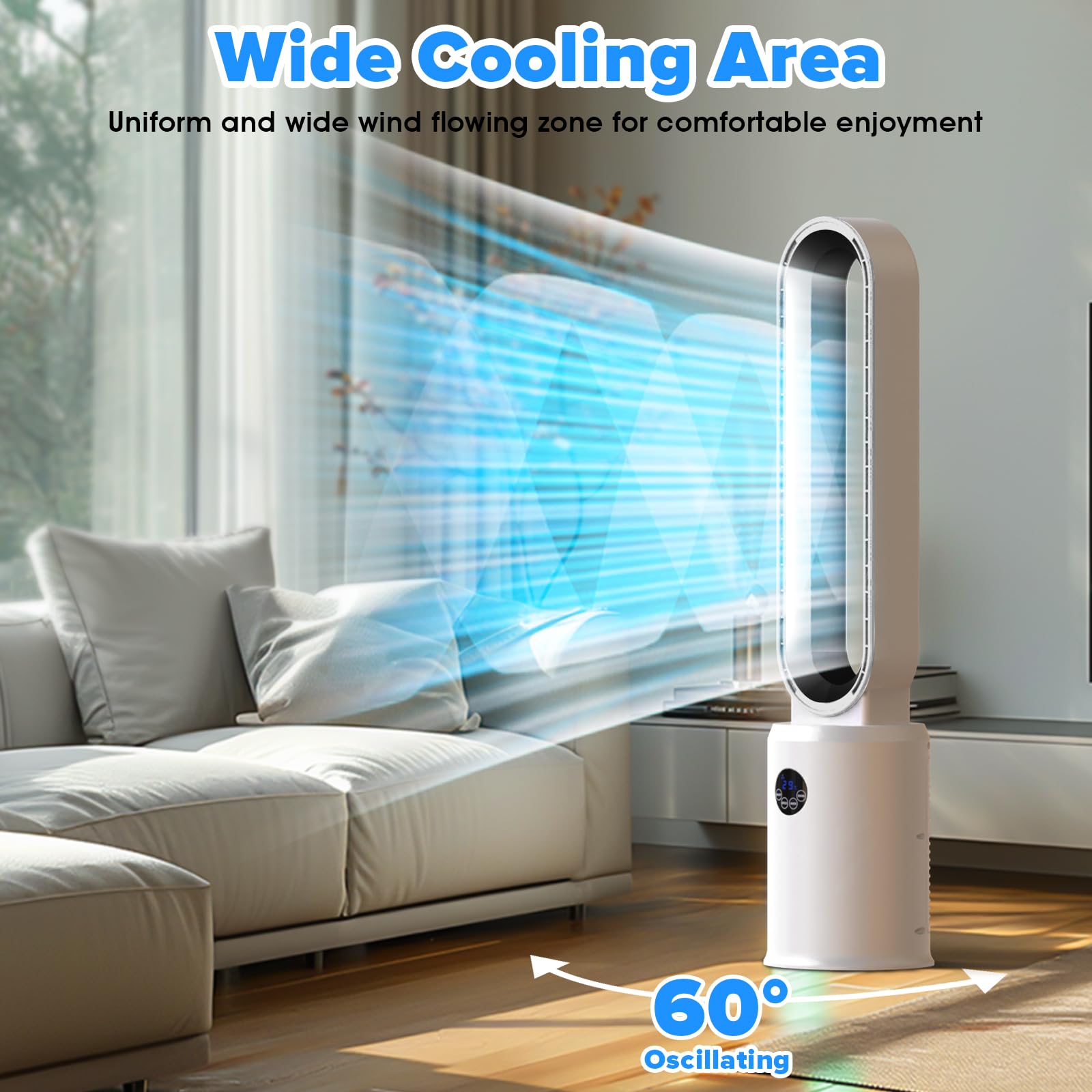 Cobuy Bladeless Tower Fan With Remote, Air Circulator Cooling Fan For Indoor Use, 24 Speeds Settings, 12 Timer, Quiet Oscillatin