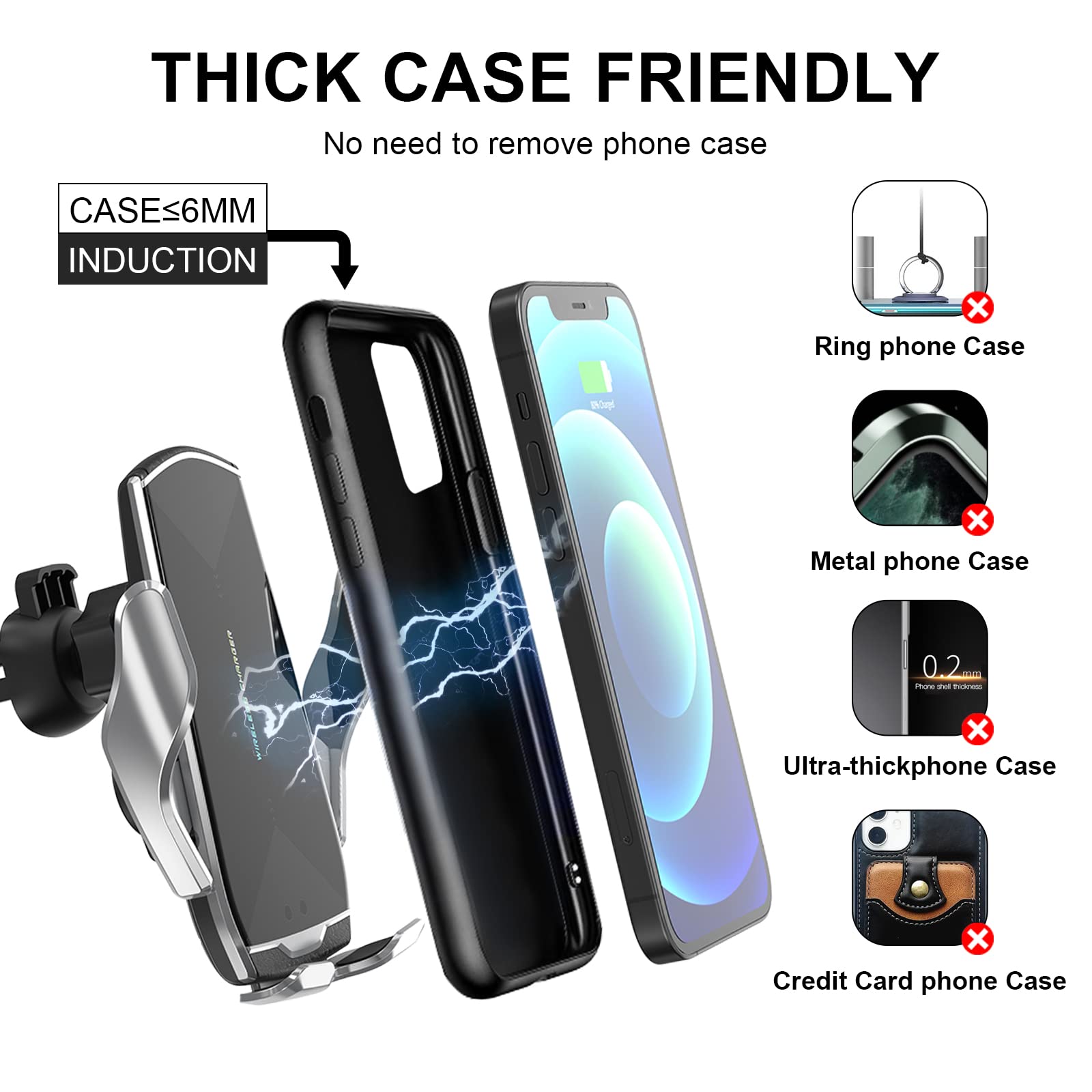 Car Phone Mount,Auto-Clamping Smart Sensor 10W Qi Fast Charging Car Front Windshield Dashboard Air Vent Phone Holder Compatible