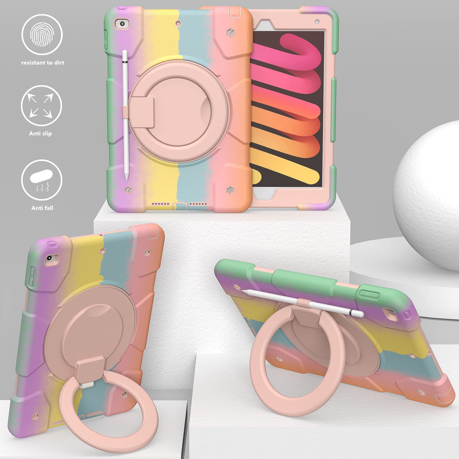 Ipad 9Th/8Th/7Th Generation Ipad Case 10.2 Inch With Pencil Holder, Case For Ipad 10.2'' 2021/2020/2019 With 360 Rotating Bracke