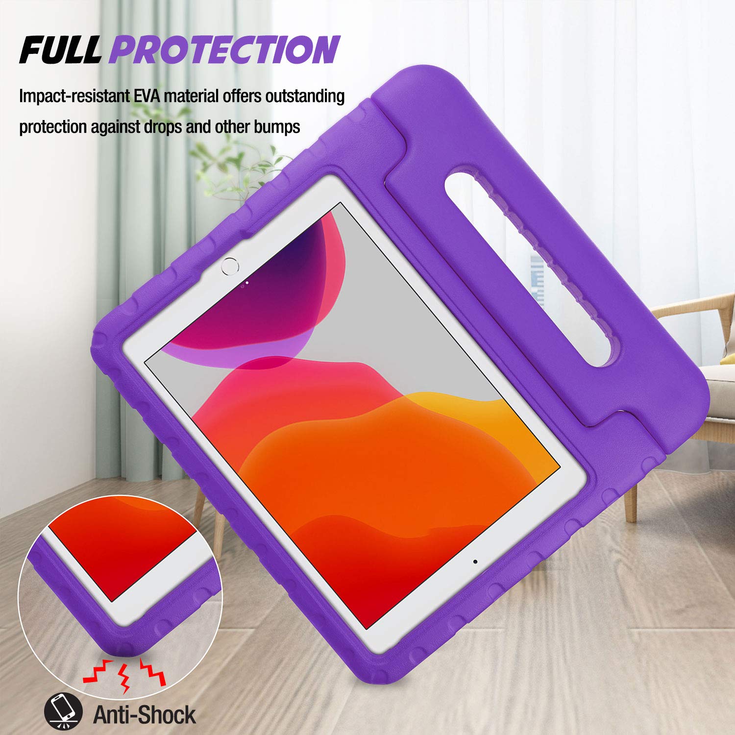 Procase Kids Case For Ipad 9Th Generation/Ipad 8/Ipad 7, Ipad 10.2 Case 2021 2020 2019/Ipad Air 10.5/Ipad Pro 10.5 Kids Case, Shockproof Lightweight Case With Convertible Handle Stand Purple