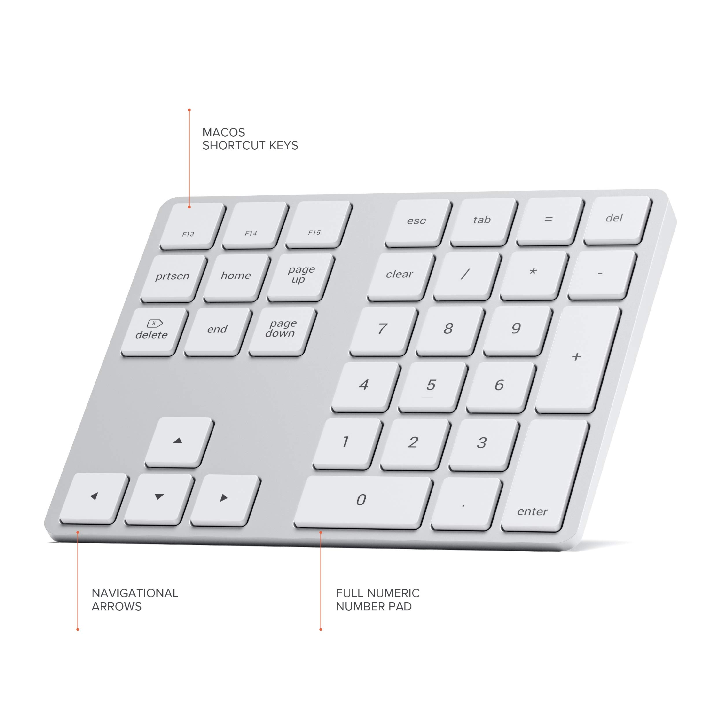Satechi Bluetooth Extended Numeric Keypad � Slim Rechargeable 34 Key Numberpad � Compatible With 2022 Macbook Pro/Air M2, 2021 Ipad Pro M1, Imac/Imac Pro, Mac Mini (Silver)