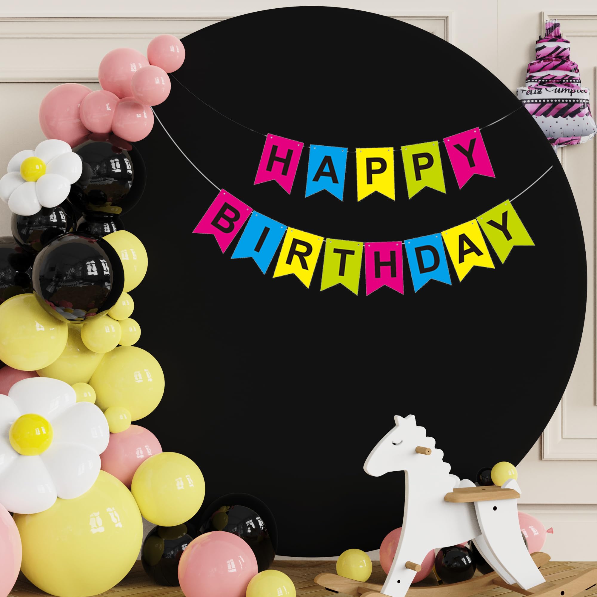 Putros 7.2Ft Round Backdrop Cover Black Circle Arch Cover With Buckles Polyester Fitted Round Balloon Arch Cover For Wedding Bir