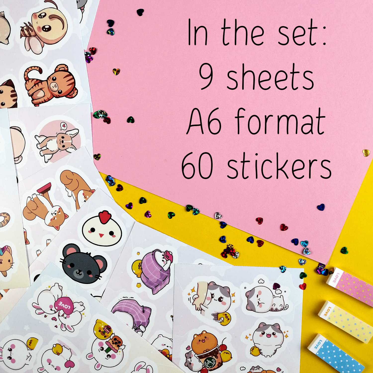 Bulbacraft Kawaii Animal Stickers   Cute Animal Stickers For Water Bottles   Cartoon Animal Stickers   Cute Japanese Kawaii Stic