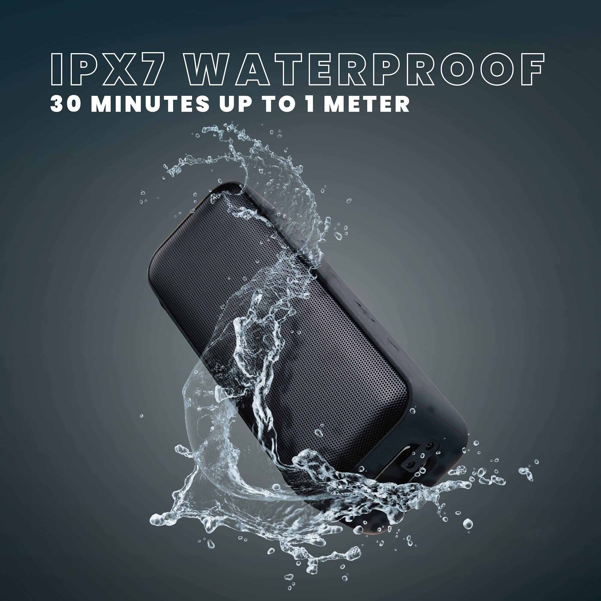 Qfx Bt Zx1 10+ Watt Tws Bluetooth Ipx7 Waterproof Certified Rechargeable Portable Speaker With Punchy Bass, Zero Distortion, 24 Hour Battery Life, Hands Free Calling, Black