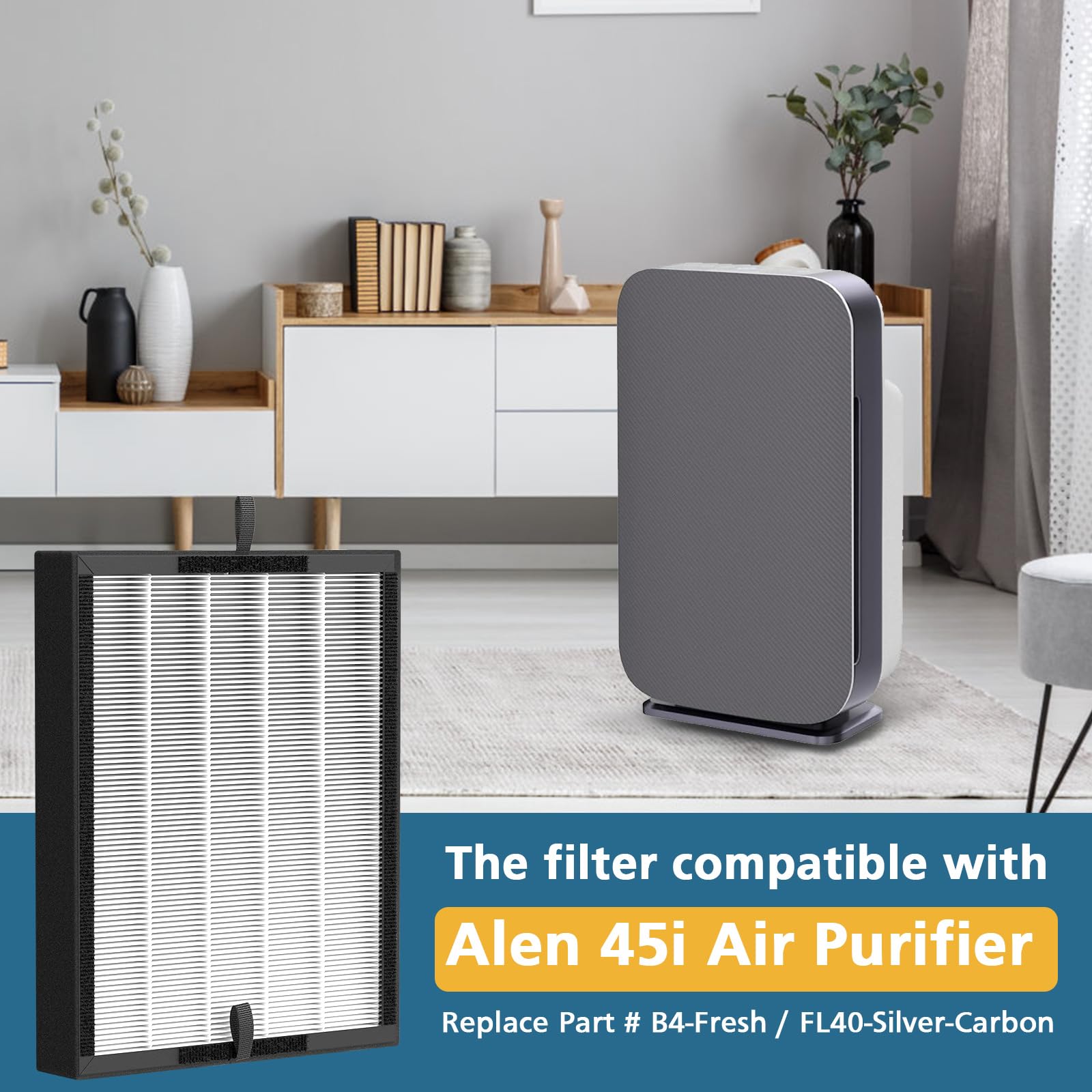 True Hepa 45I Replacement Filter, Compatible With Flex Bh400 And 45I Air Purifier, Compared # B4 Fresh/Fl40 Silver Carbon, 2 Pac