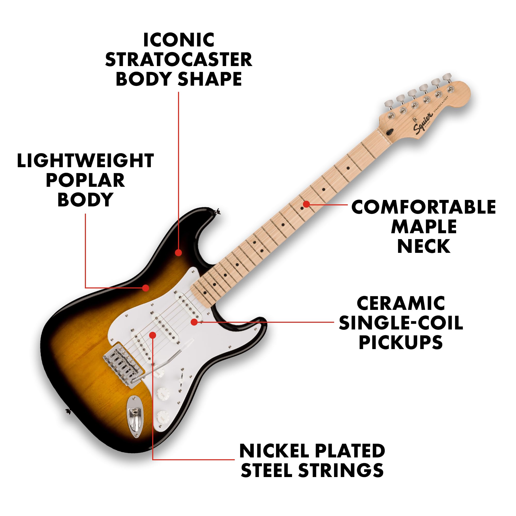 Squier Sonic Series Stratocaster Pack   2 Color Sunburst