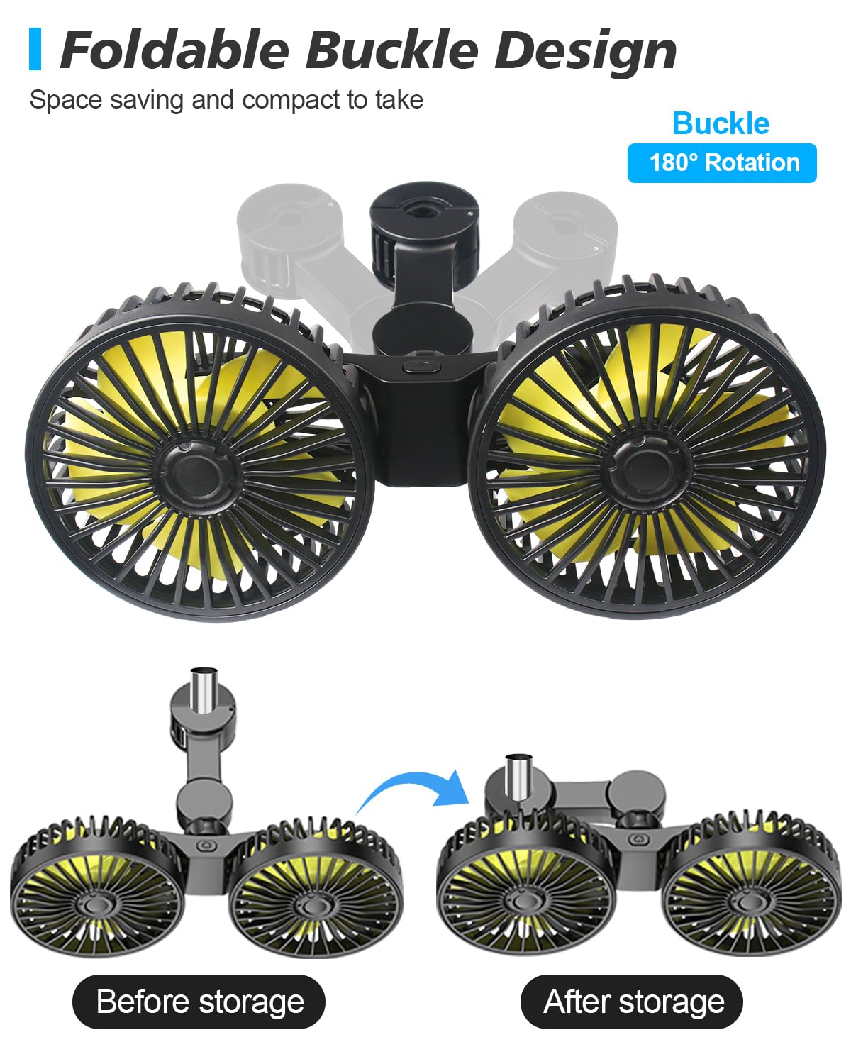 Poraxy Car Fans For Backseat Kids, Dual Head Car Fans That Blow Cold Air, Cooling Usb Back Seat 3 Speed 360 Degree Rotatable Hea