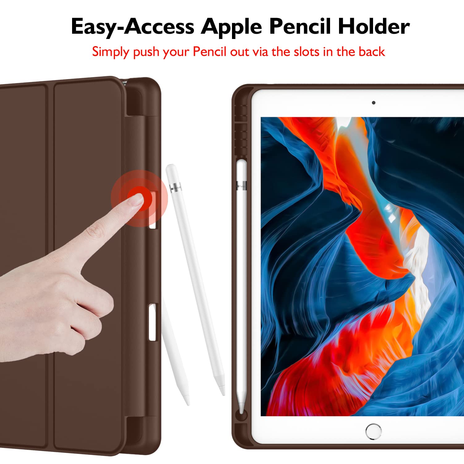 Imieet Ipad 9Th Generation Case 2021/Ipad 8Th Generation Case 2020 10.2 Inch With Pencil Holder, Ipad 7Th Gen 2019 Case With Soft Baby Skin Silicone Back, Auto Wake/Sleep Cover (Chocolate)