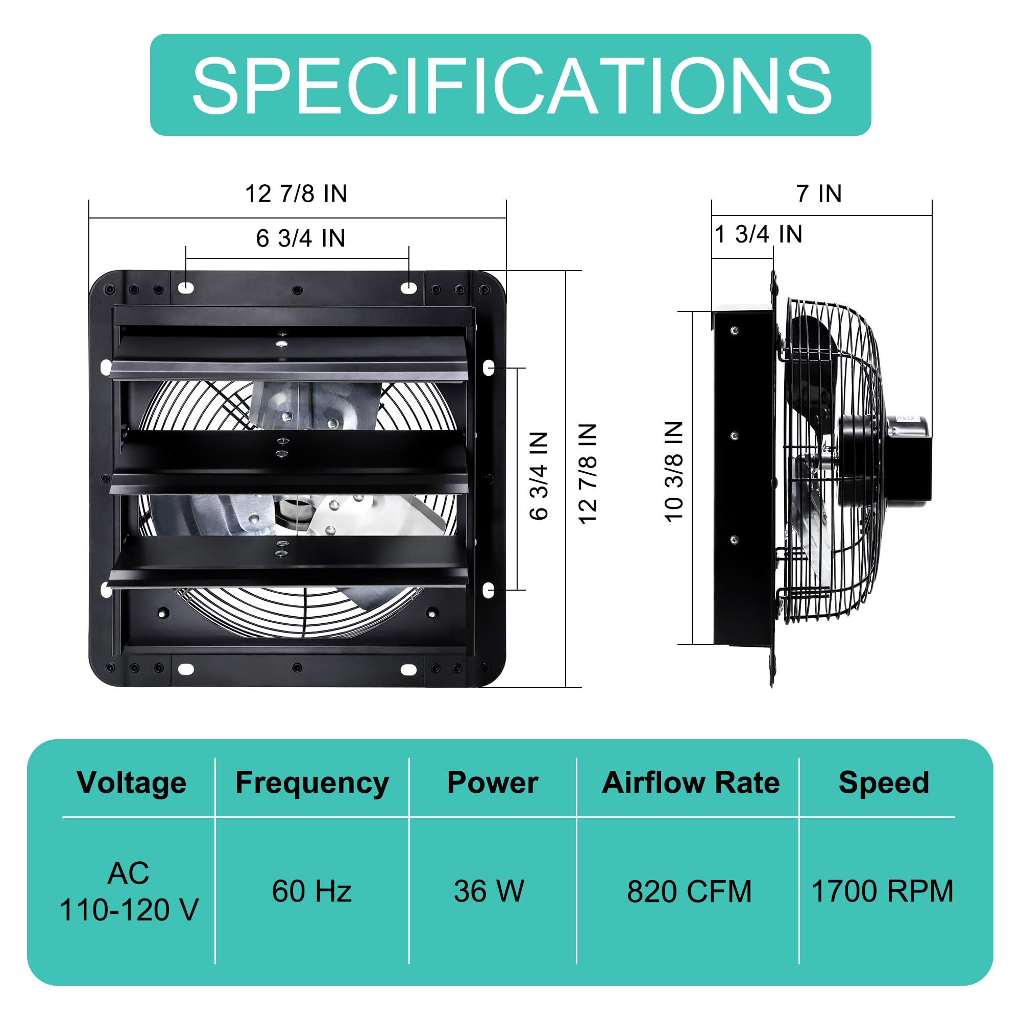 Hipoilk 10 Inch Wall Mounted Shutter Exhaust Fan With Thermostat And Speed Controller For Attic, Greenhouse, Shed, Garage, Chick