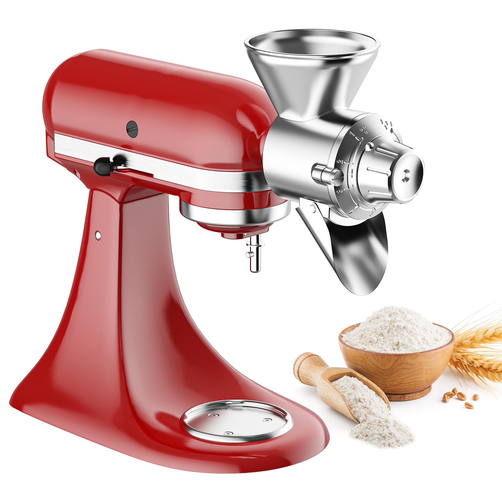 Gvode All Metal Grain Mill Attachment For Kitchenaid Stand Mixer, 9 Levels Grain Mill, Flour Mill, Fit For Non Oily Dry Grain Co