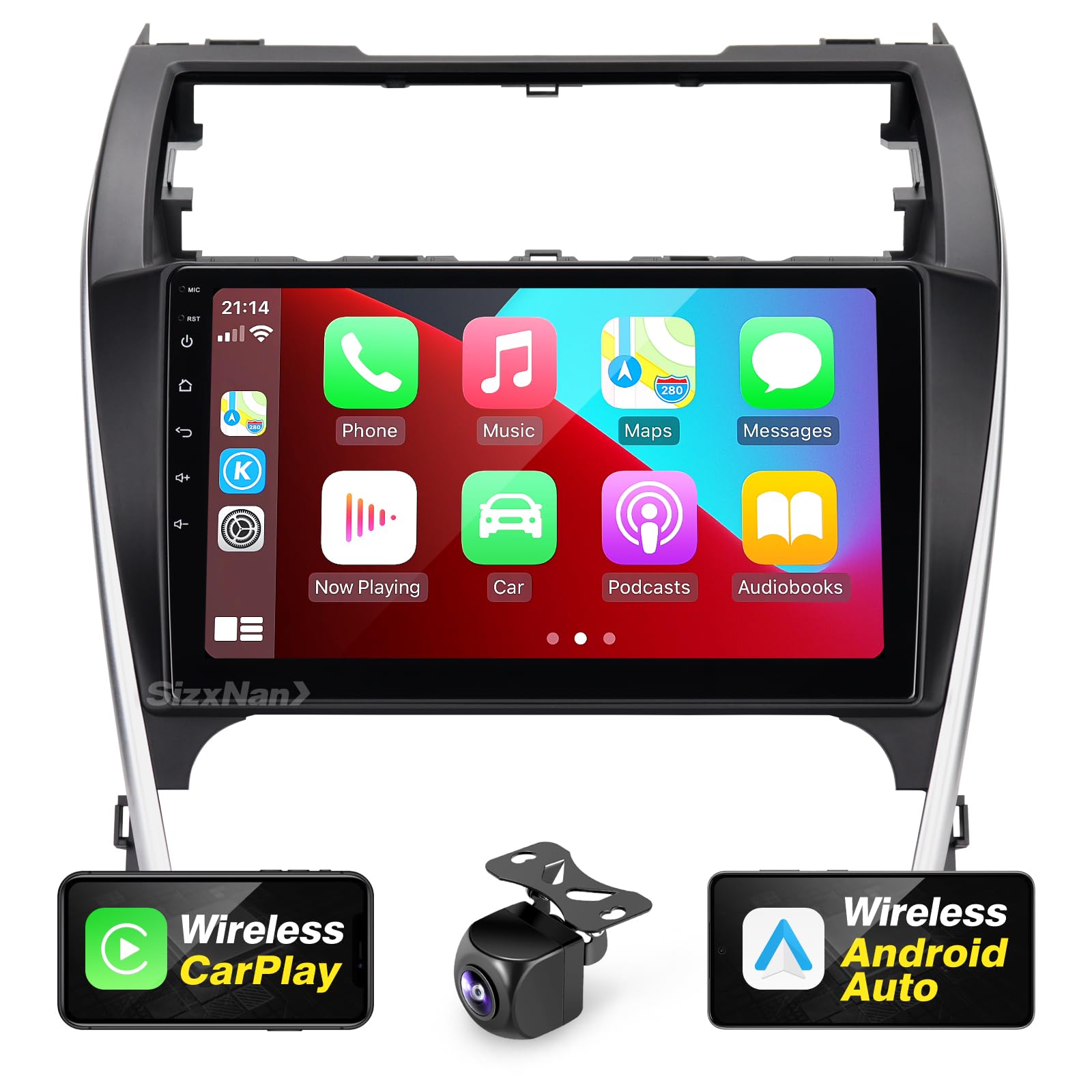 Sizxnanv For Android 11 Compatible With Wirelessly Carplay Android Auto,Car Radio Stereo Bluetooth Navigation Gps Wifi Fm/Am 8 C
